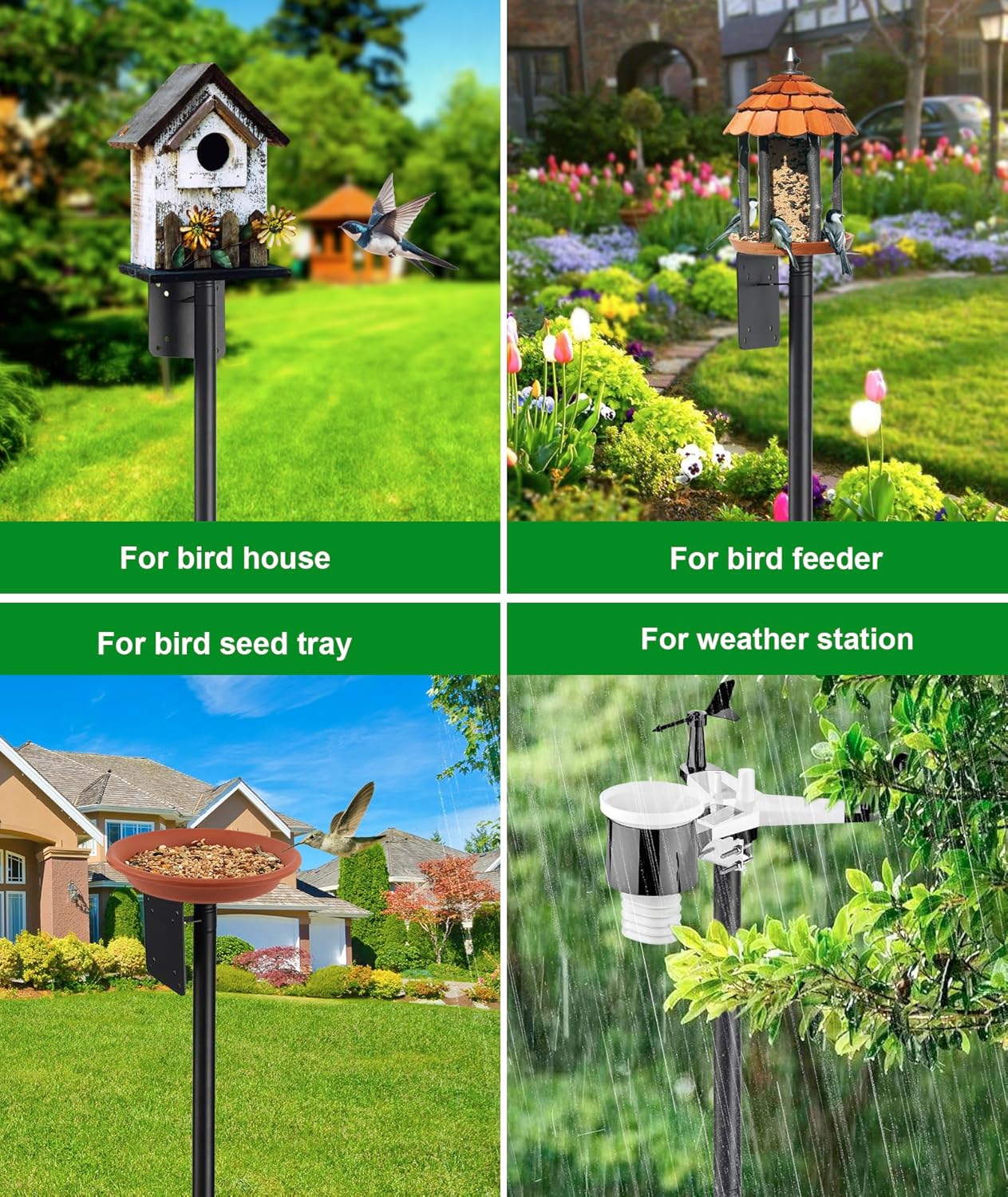 Heavy Duty Bird Feeder Pole - 73 Inch Adjustable 1 Inch Metal Bird House Pole with 14” Deep Auger Base | Outdoor Mount Kit for Bluebird Houses, Hummingbird Feeders, Smart Bird Feeder with Camera