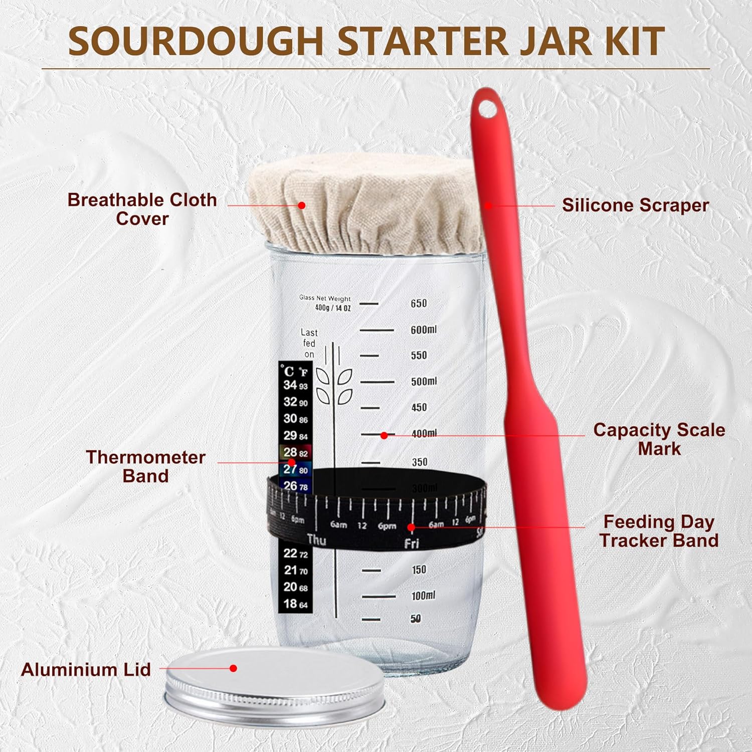 Complete Sourdough Starter Kit, Banneton Bread Proofing Basket with Gl