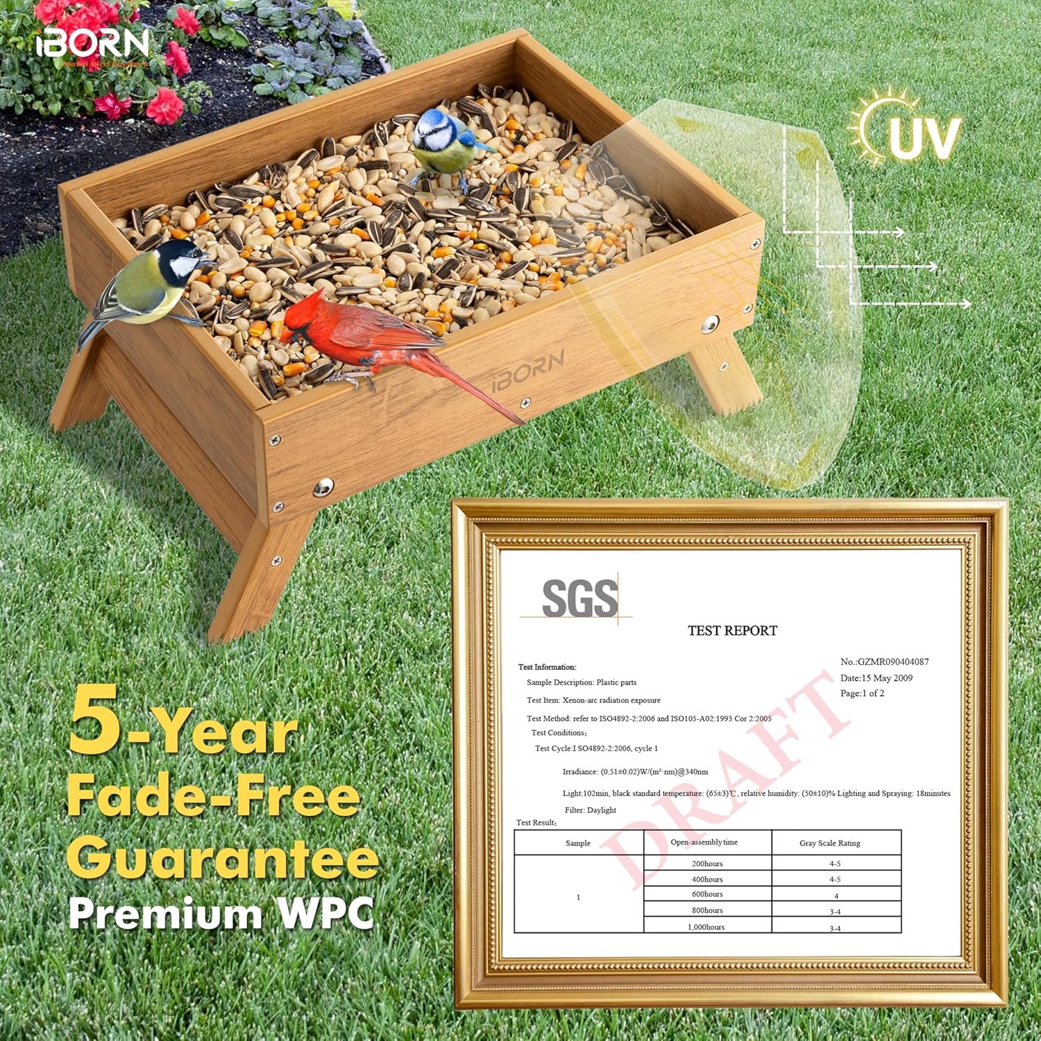 iBorn Ground Bird Feeder, Bird & Squirrel Platform Feeder for Outdoors