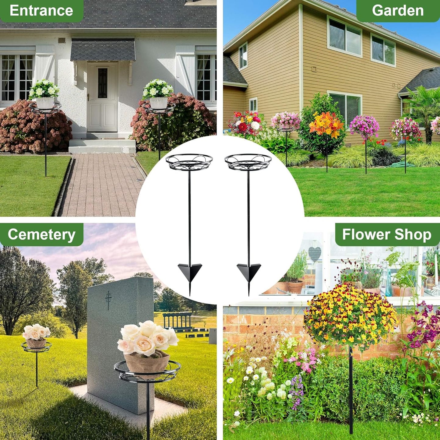 Tellingyou 2 Pack Adjustable Outdoor Flower Pot Stand, Metal Outdoor P