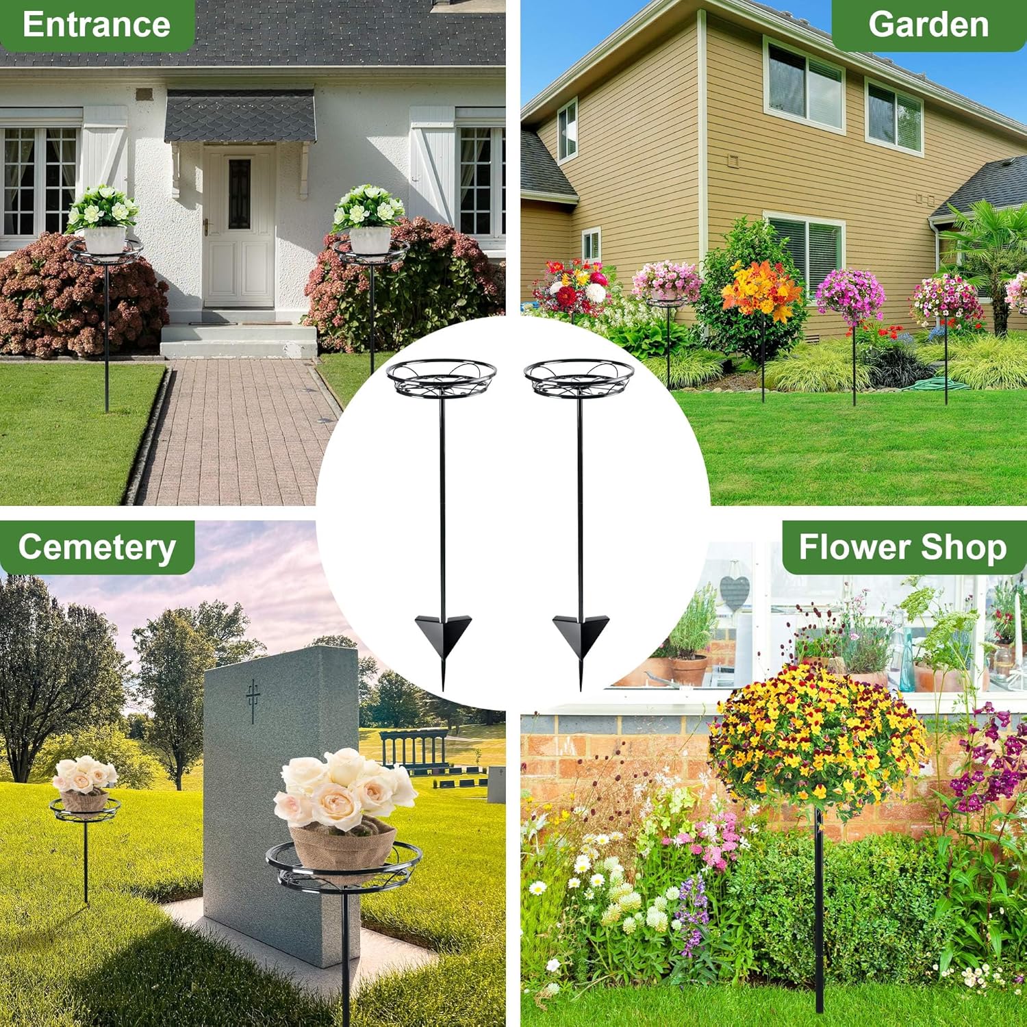 Tellingyou 2 Pack Adjustable Outdoor Flower Pot Stand, Metal Outdoor P