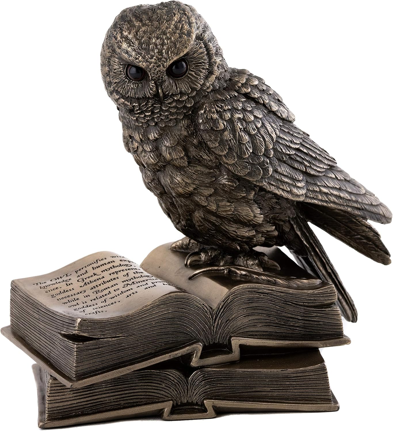 Top Collection Owl on Book Statue - Great Horned Owl Sculpture in Premium Cold Cast Bronze- 7-Inch Collectible Animal Figurine