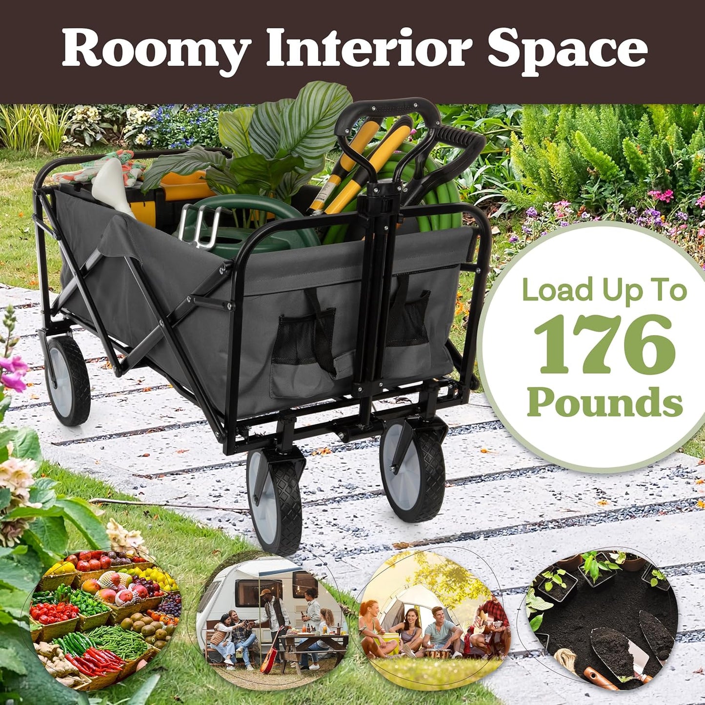 Collapsible Wagon - Grocery Cart on Wheels - Portable Beach Wagon, Fol