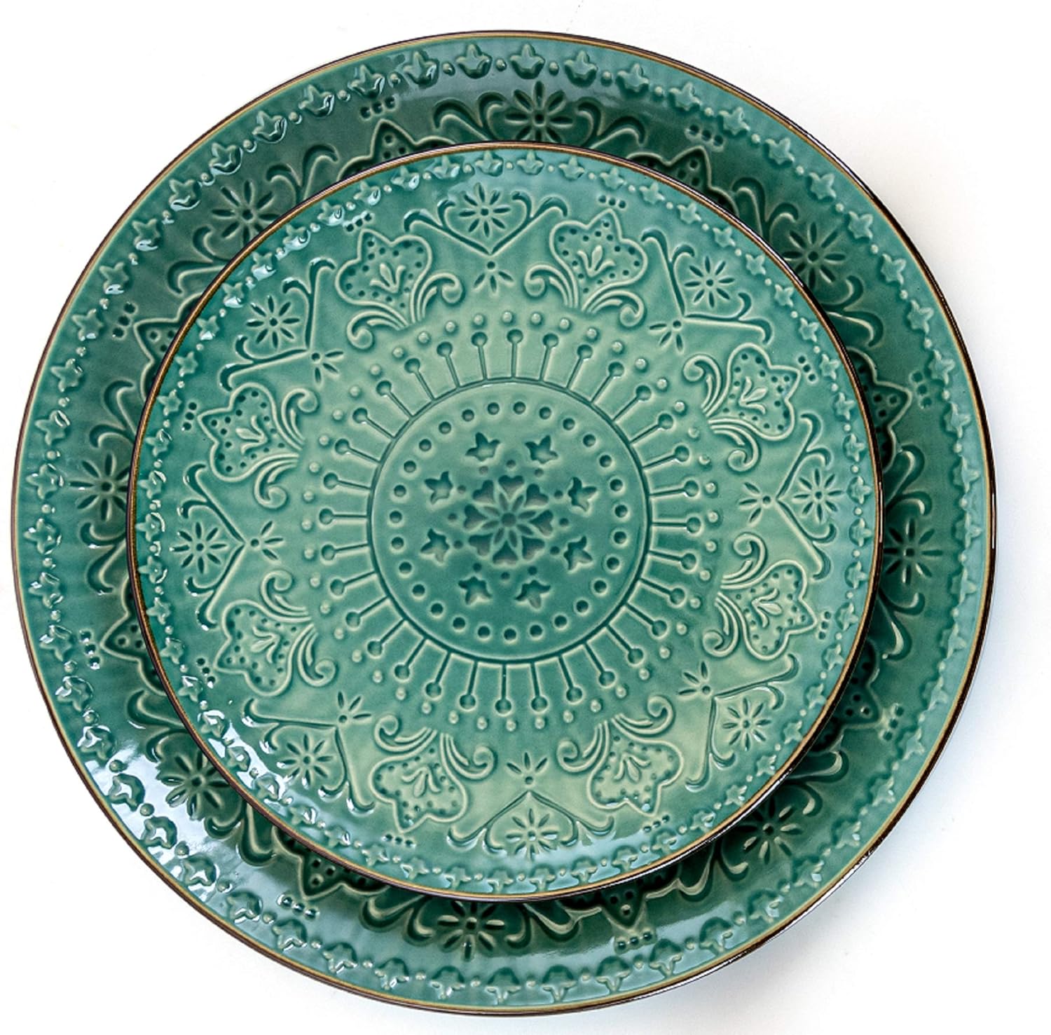 Elama Sea Foam Mozaic 16 Piece Round Stoneware Dinnerware Set in Sea G