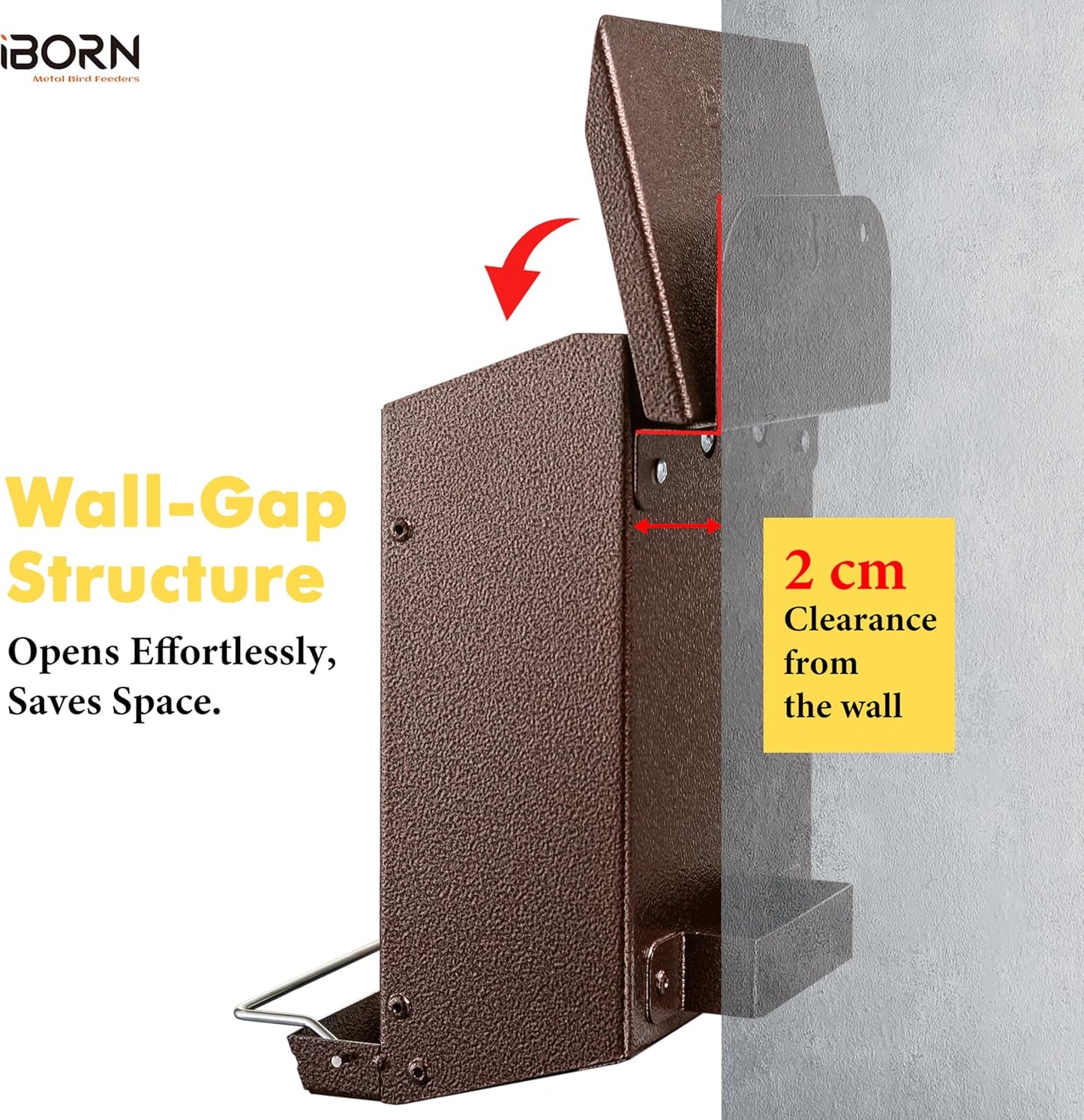 iBorn Bird Feeder for Outdoors, Wall Mounted Bird Feeder Weatherproof Metal Roof, Heavy Duty Metal Birdfeeder for Tree, Fence, Wall Screwed-in Mounting, All Detachable Easy Clean,1.3Lbs, Coffee