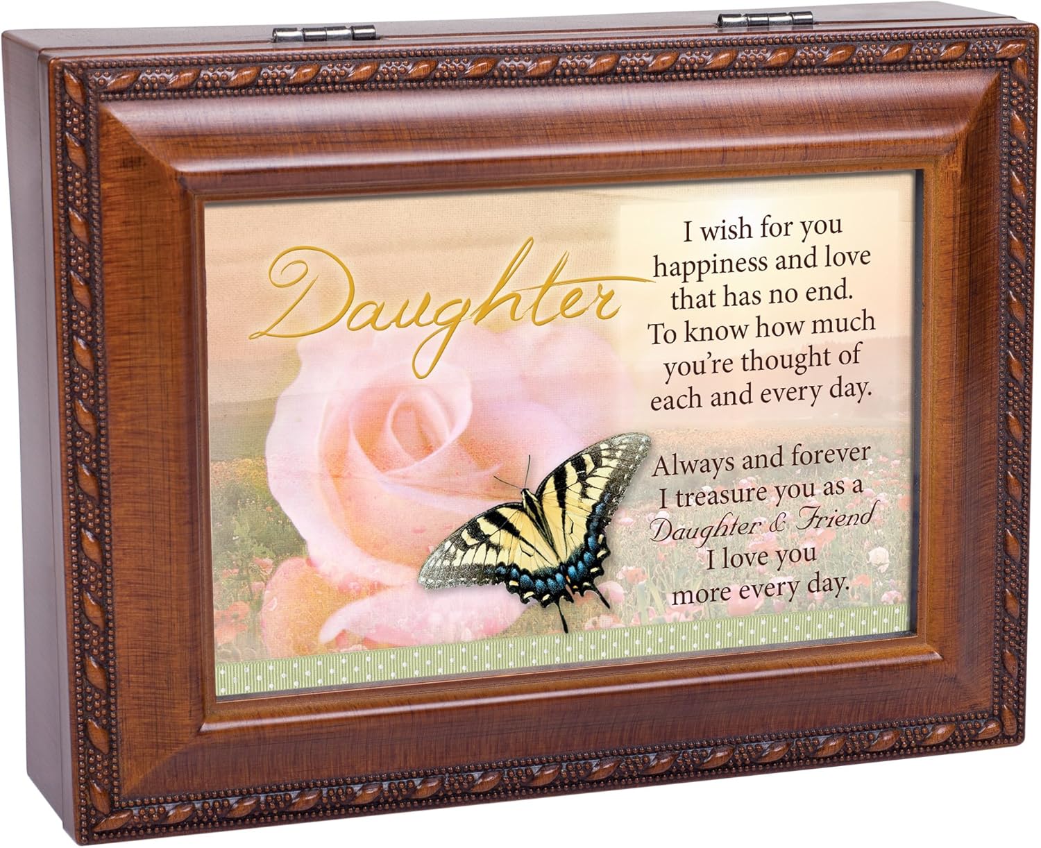 Cottage Garden Daughter I Wish Happiness Love Woodgrain Rope Trim Jewe