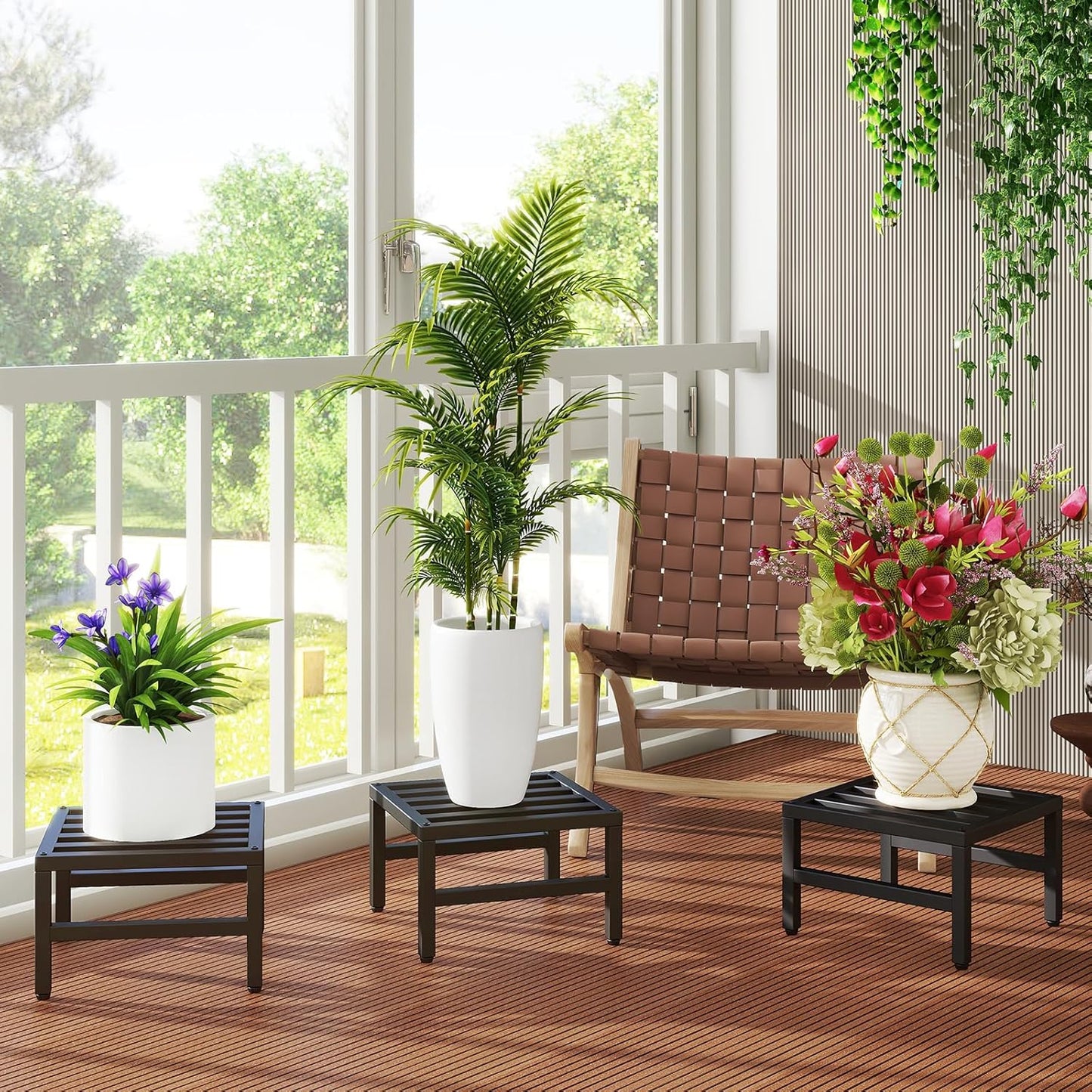 IBUYKE 3 Pack Metal Plant Stand Indoor Outdoor, Heavy Duty Small Flowe