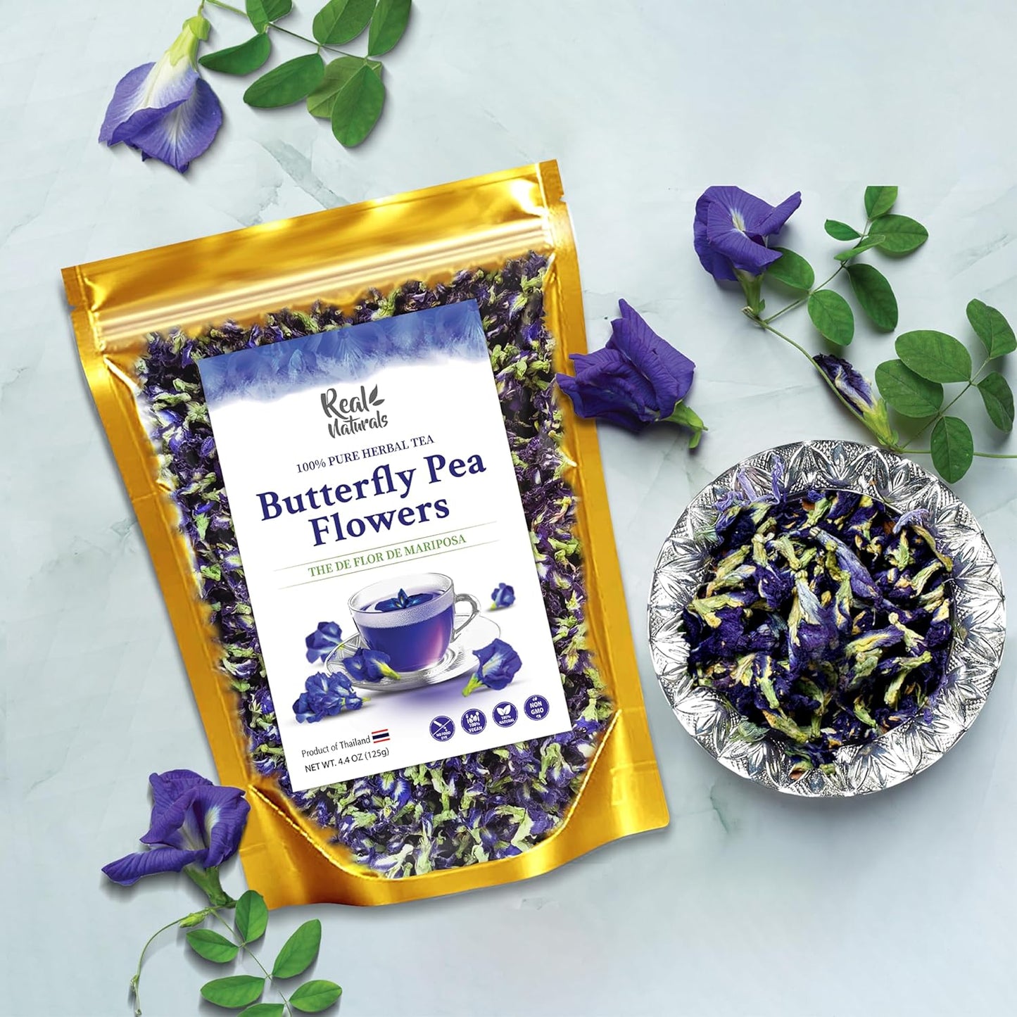 Butterfly pea flower tea loose leaf (375+ Cups) [ 4.4 Ounces Oz] Dried