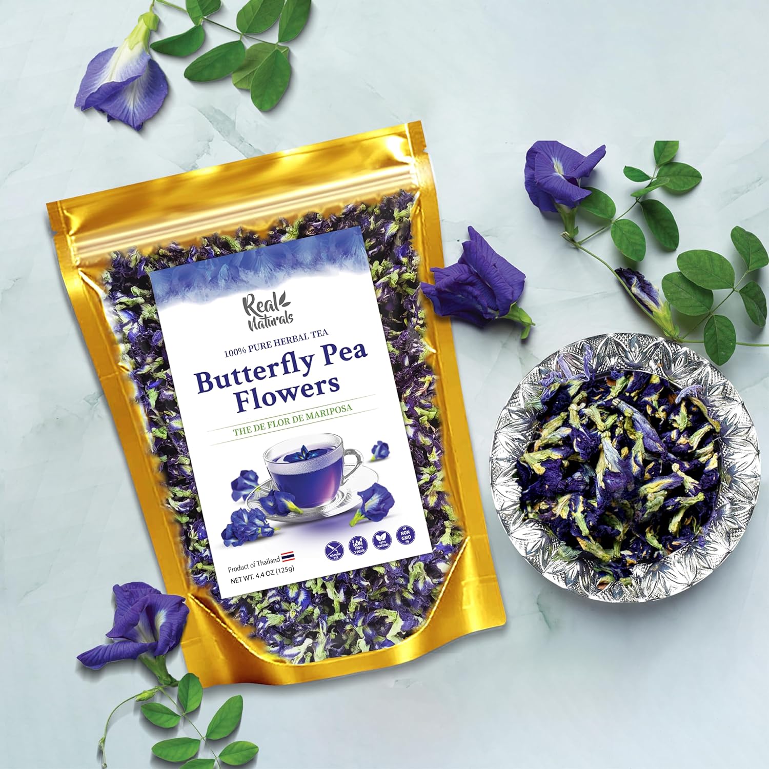 Butterfly pea flower tea loose leaf (375+ Cups) [ 4.4 Ounces Oz] Dried