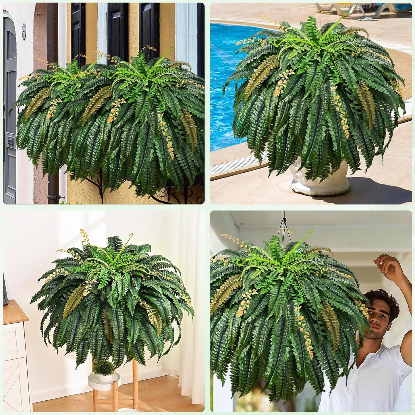 MARTINE MALL 2PCS 48''/133 Leaves Fake Ferns Artificial Ferns for Outdoors Look Real, Large Faux Boston Ferns for Outdoor Planter Realistic UV Resistant Artificial Faux Plants Outdoor for Porch Patio