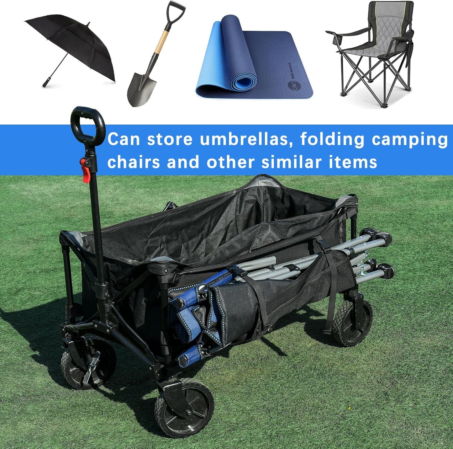 Xxerciz Collapsible Wagon Side Pocket for Umbrella, 900D Oxford Storage Bag with Mesh Pouch for Folding Wagon, Garden Cart Accessories Bag for Camping Garden Sports