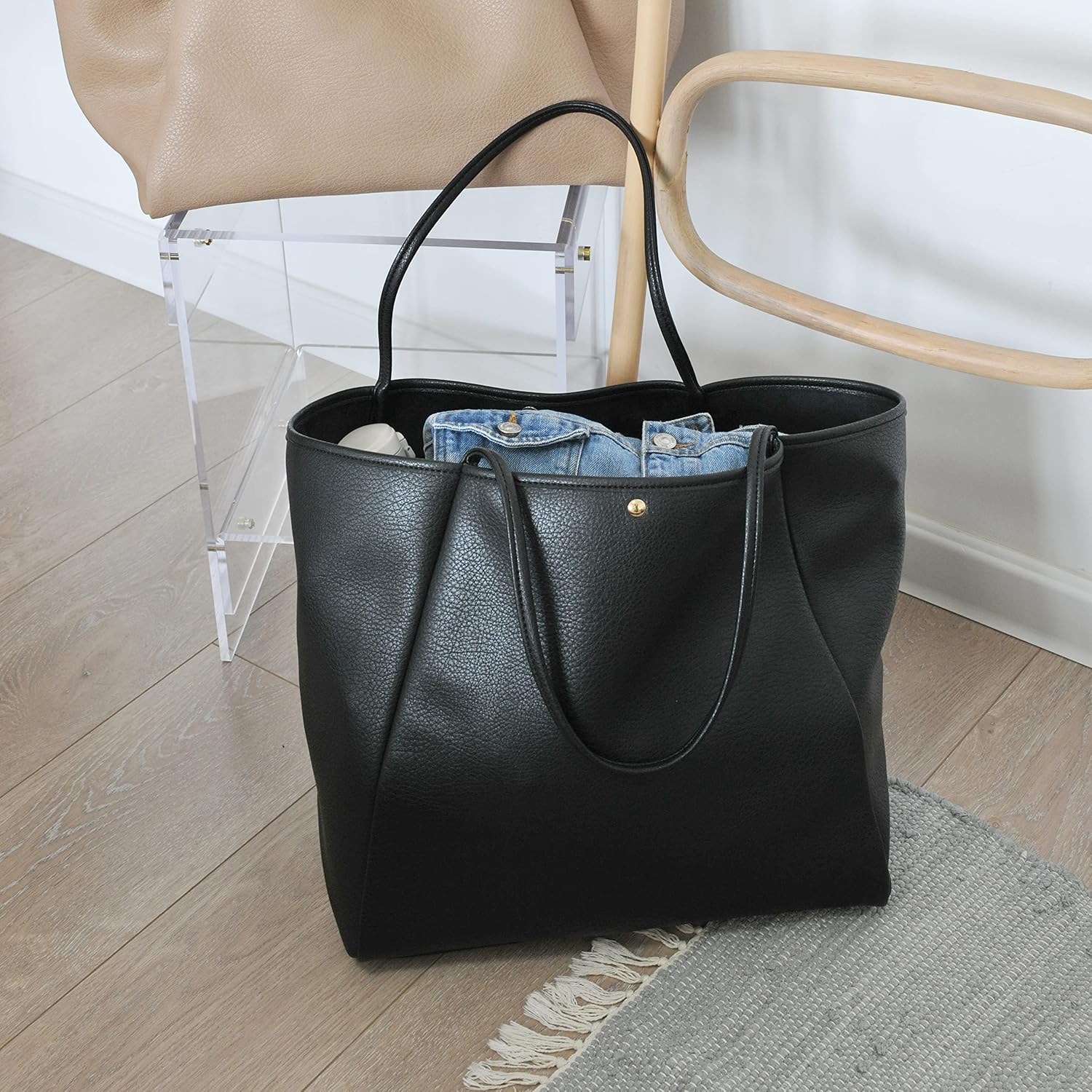 Oversize Pu Leather Tote Women Weekender Bag Shopper Handbag Travel Pu