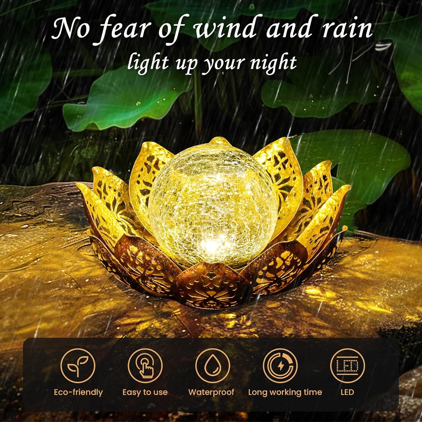 GIGALUMI Solar Lights Outdoor Garden Decor, Adjustable Metal Petal Lot