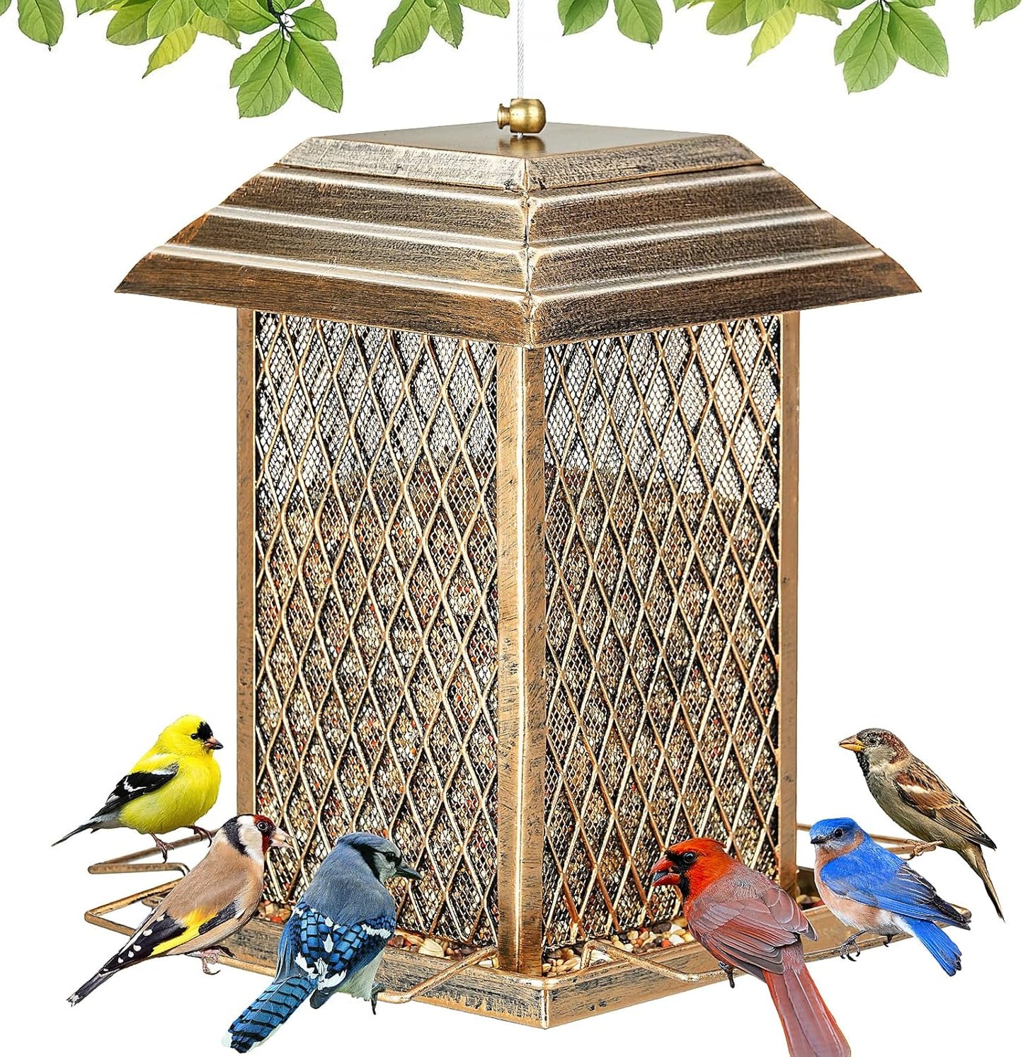 Bird Feeder, Heavy Duty Metal Bird Feeders for Outdoor Hanging, Large Capacity Wild Birdfeeder Lantern Shape Hold 4 LB Seed, Easy to Fill