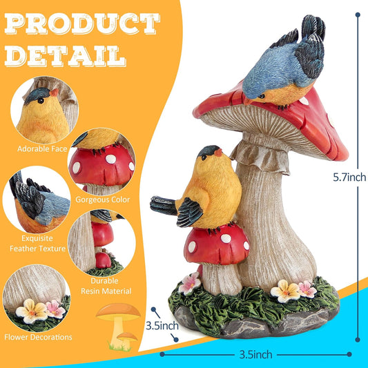 Leekung Bird Garden Statue for Outdoor Decorations,Bird Figurines Mushroom Statue for Garden Decor,Birds Decoration for Patio Yard Lawn Home Shelf Decor Accent,Birds Gifts for Mom