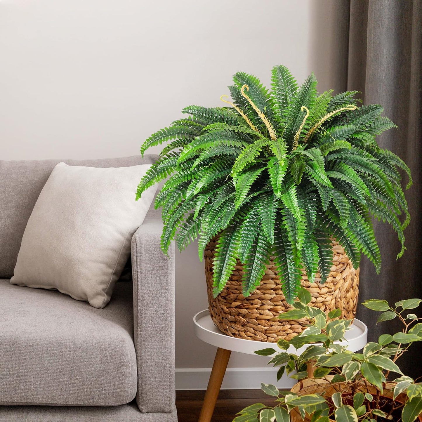 48" Artificial Ferns Plants for Outdoors Indoors, Large UV Resistant 95 Leaves Fake Boston Ferns Bush Artificial Plants, Large Hanging Faux Plant Greenery for Living Room Entrance Office Home Decor