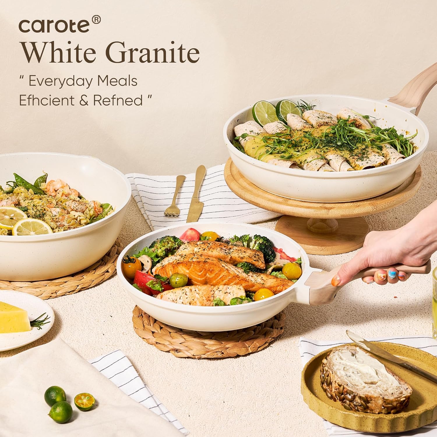 CAROTE 21Pcs Pots and Pans Set, Nonstick Cookware Sets, White Granite 