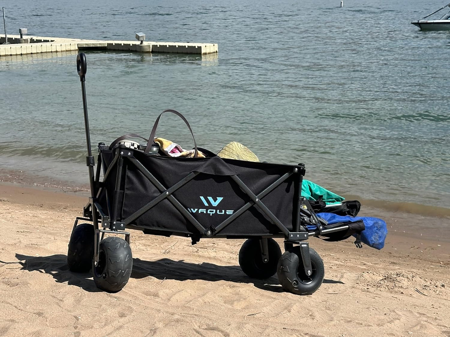 Folding Utility Wagon Cart, Tires for Sand Heavy, Duty Beach Garden Cart with Sand Wheels (Black)