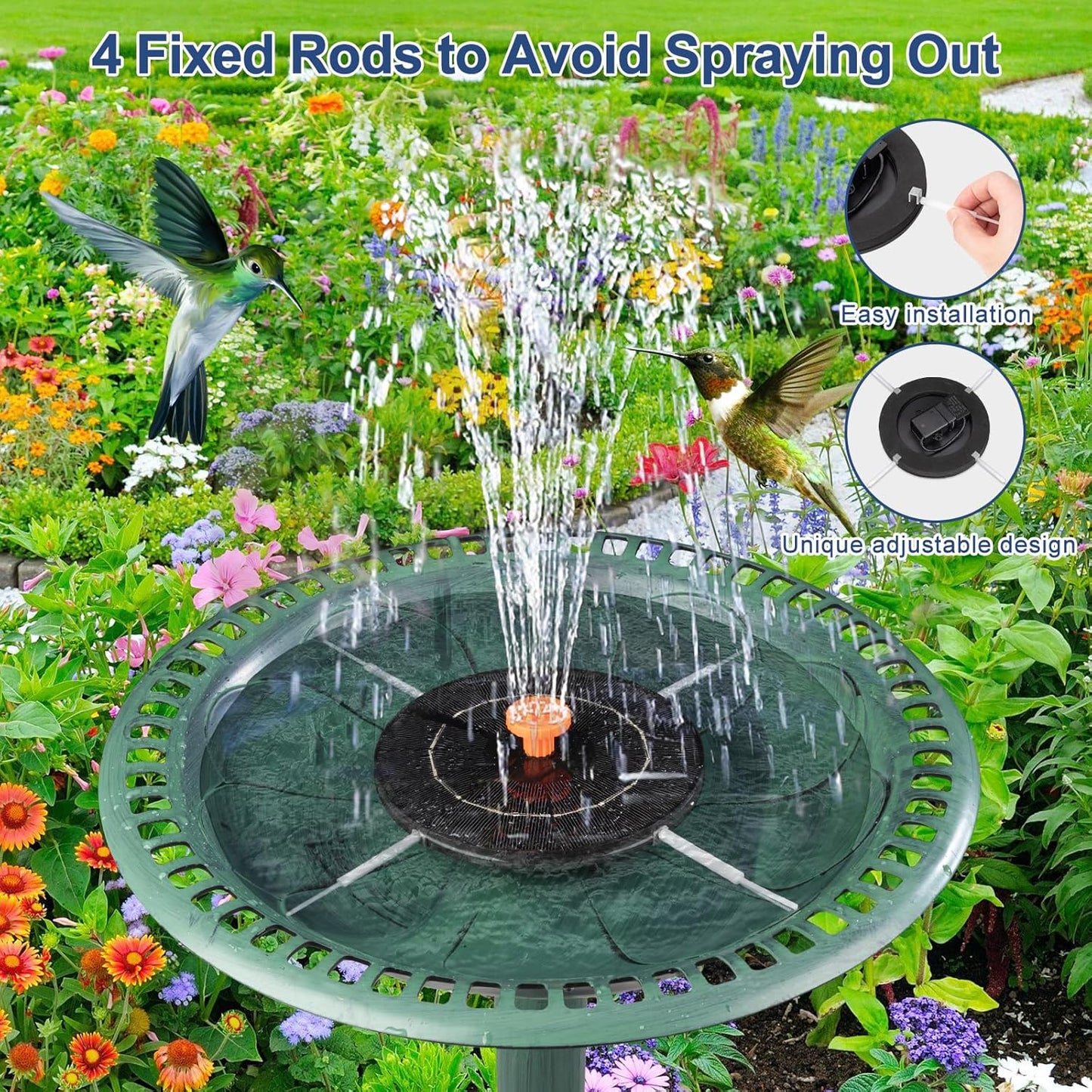 3.5W Solar Fountain, Upgrade Solar Water Fountain Pump Outdoor,Solar Bird Bath Fountains with 4 Fixed Rods & 8 Orange Nozzles for Bird Bath, Garden, Pond, Pool