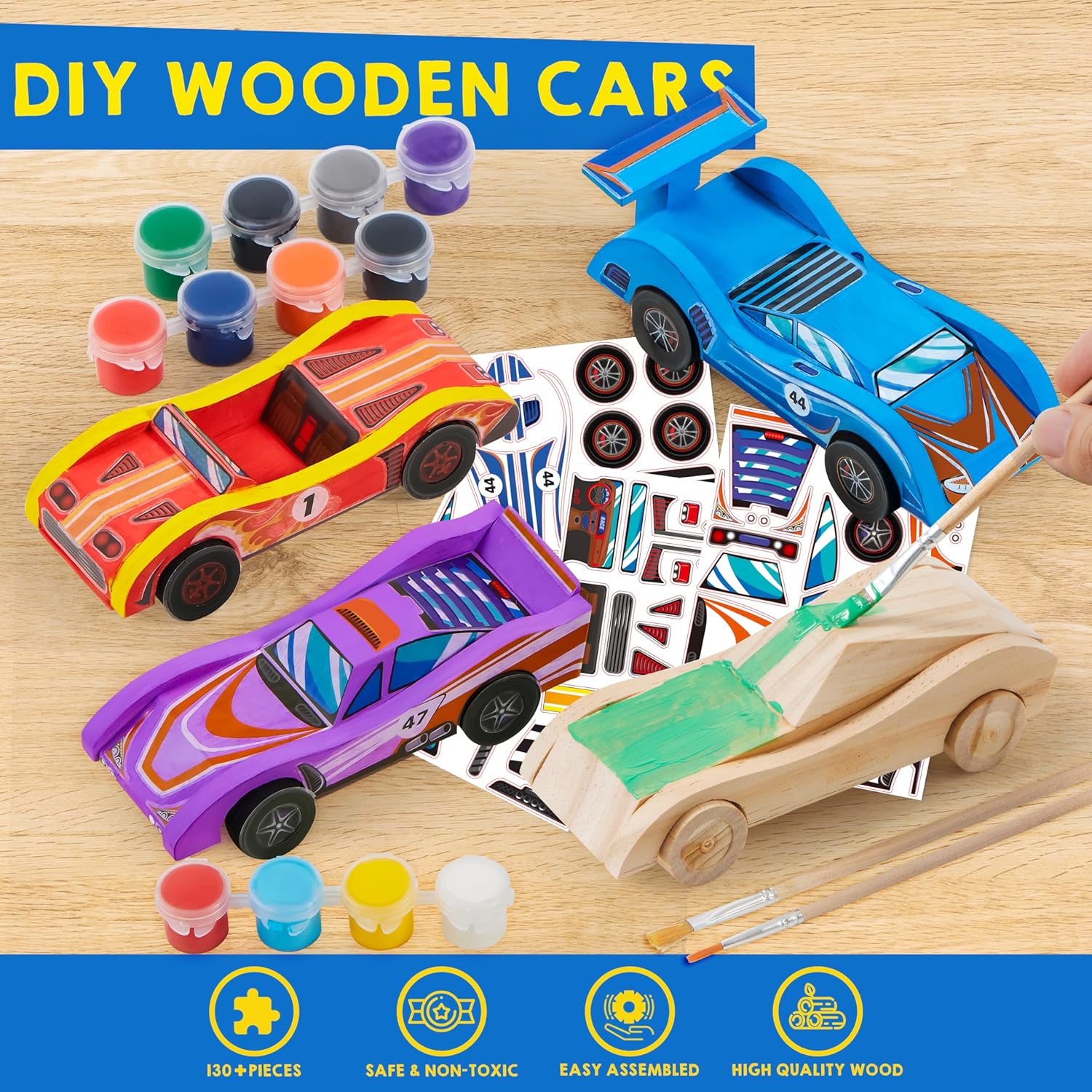 Klever Kits 4 DIY Wooden Race Cars-Build & Paint Your Own Wood Craft K