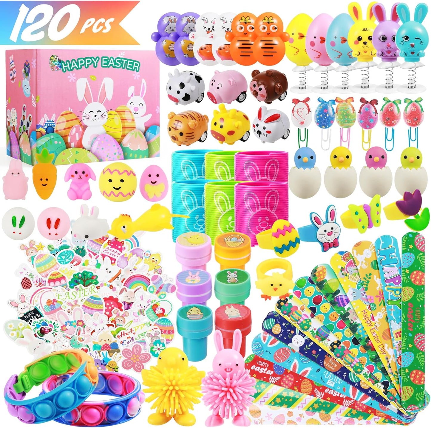 tgosomt 120Pcs Easter Basket Stuffers, Easter Egg Fillers,Essentials Gifts Ideas for Kids Boys Girls Baby, Easter Egg Stuffers, Funny Party Favors Goodie Bag Toys for 4 5 6 7 8 9 10