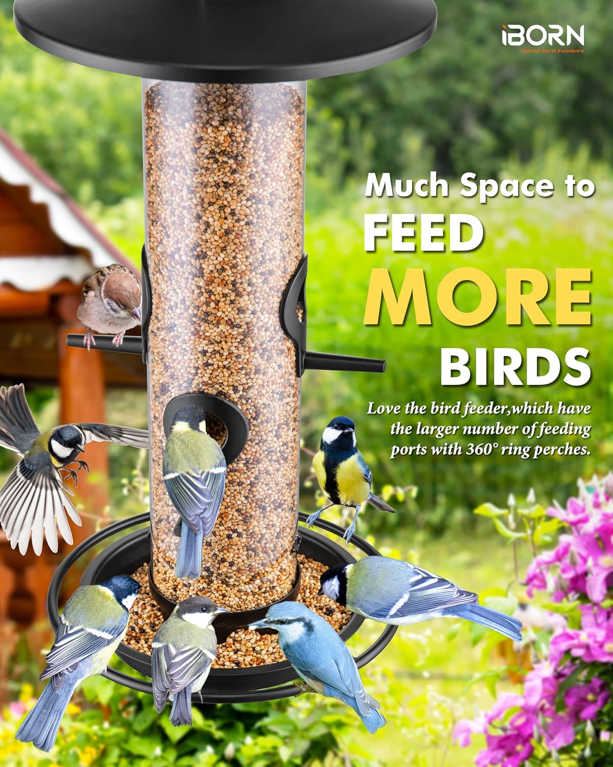 iBorn Metal Bird Feeders for Outdoors, 2LB Bird Seed Feeder 17cm Large