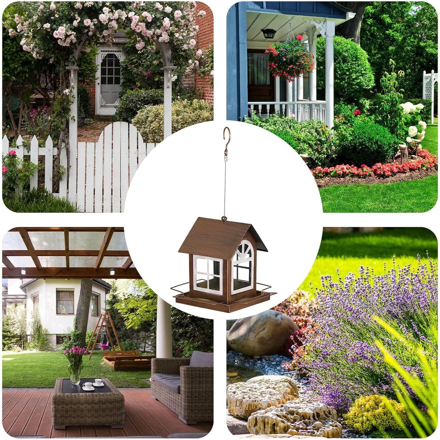 Metal Bird Feeder, Heavy Duty Feeding Station, House Shape Hangable Weatherproof Outdoor Bird Feeder for Backyard Garden Balcony Patio Decor Providing Safe and Durable Feeding for Wild Birds
