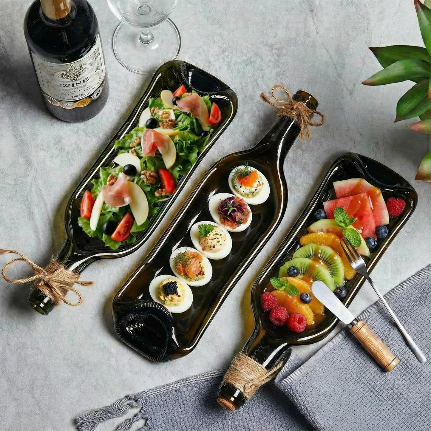 Bokon Melted Wine Bottle Serving Board Decorative Cheese Tray Charcute