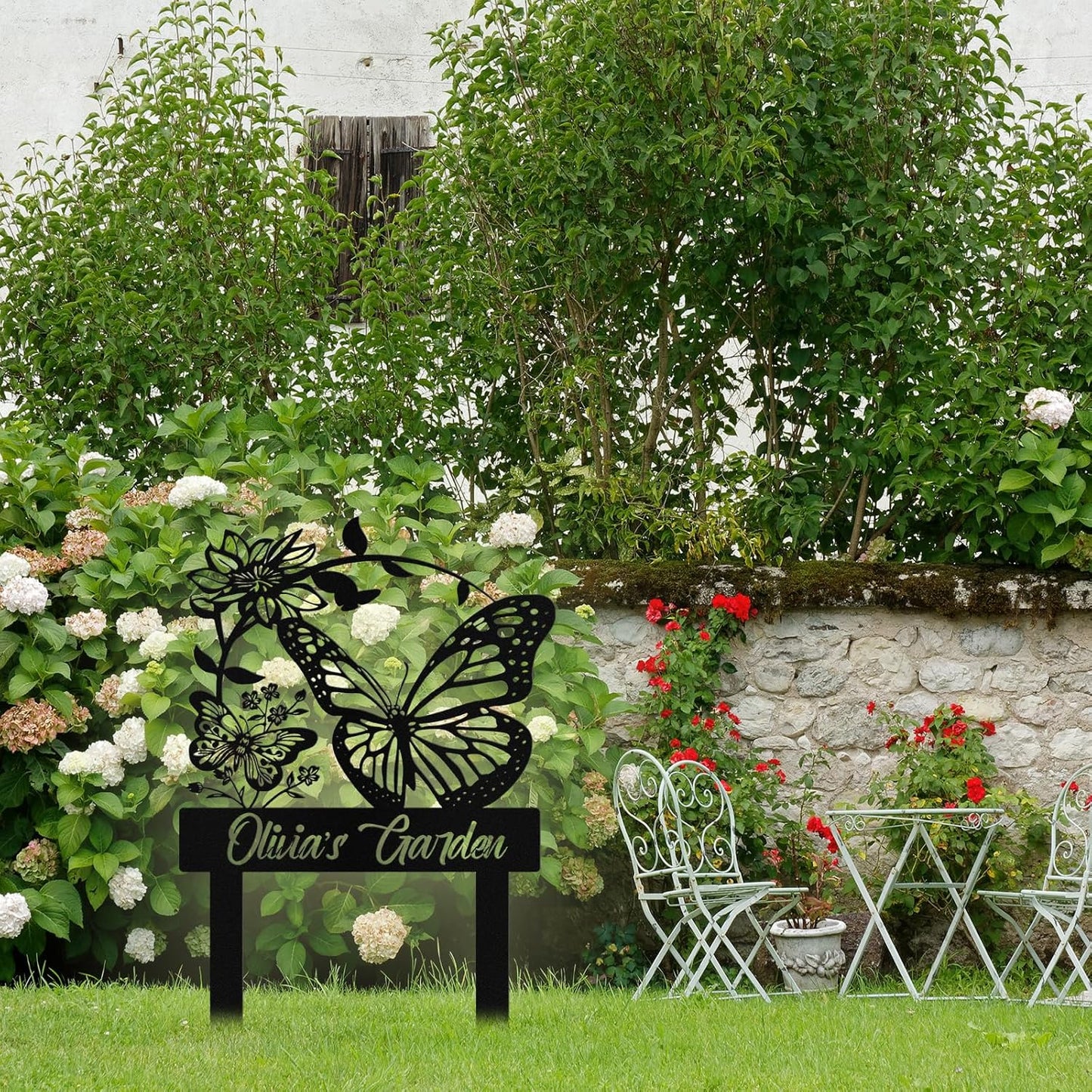 Custom Metal Butterfly Garden Signs with Stake, Personalized Garden Si