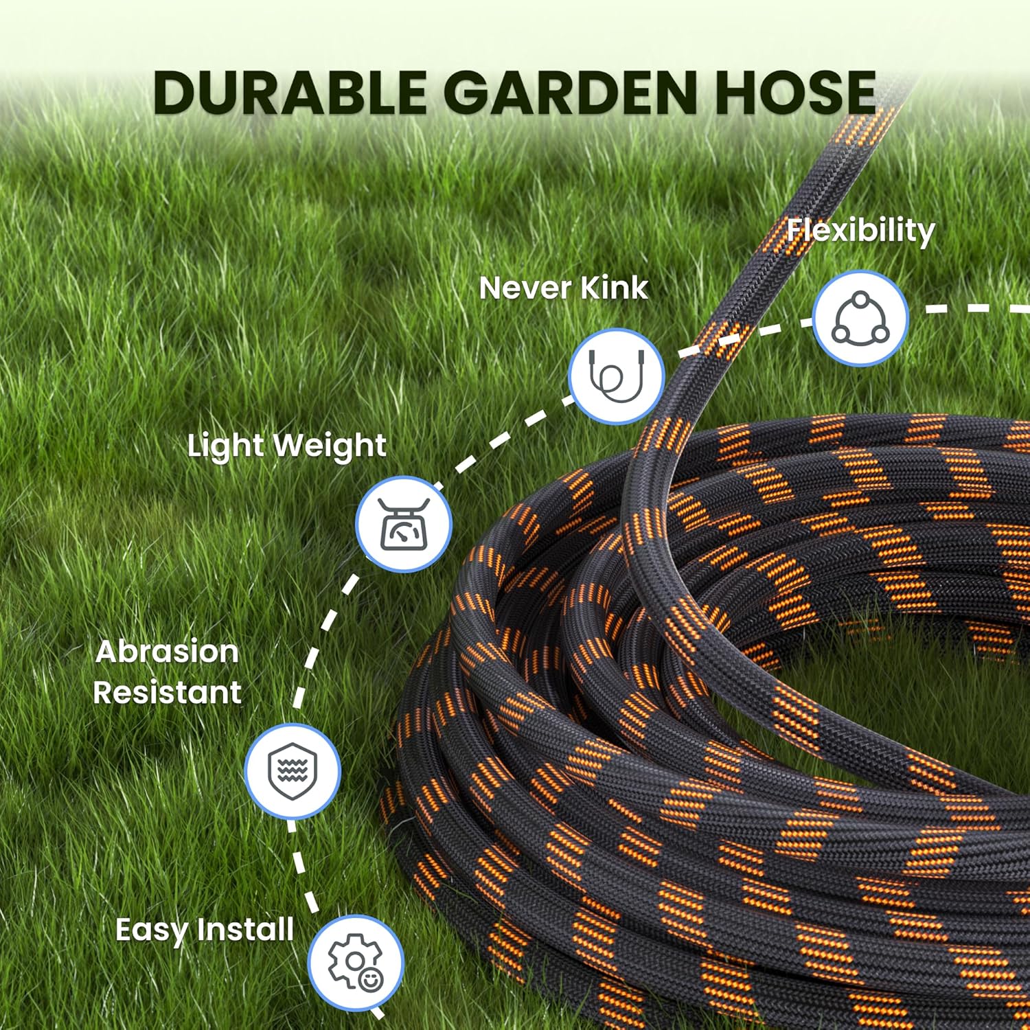 Giraffe Tools Non-Expandable Garden Hose 50FT 1/2” Lightweight Flexibl