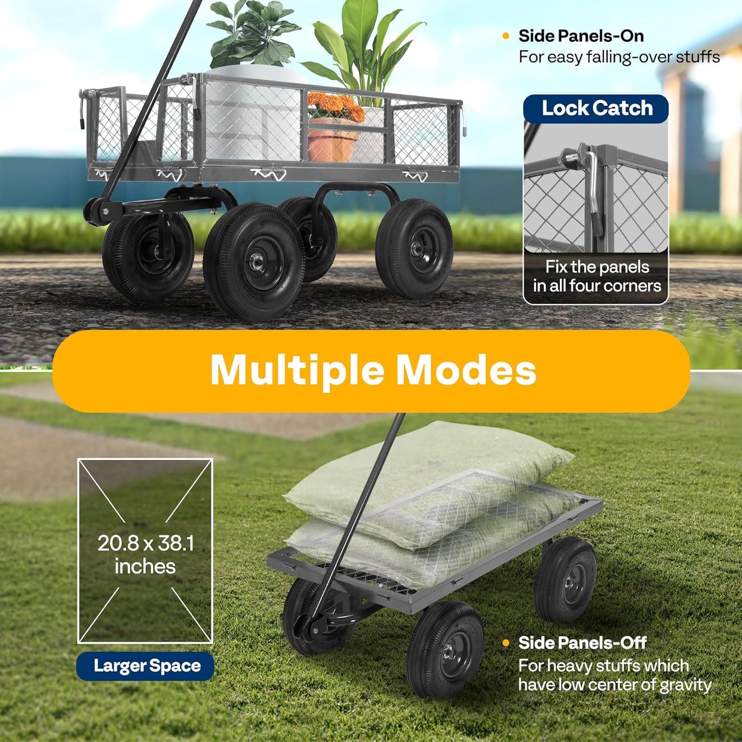 VIVOHOME Heavy Duty 880 Lbs Capacity Mesh Steel Garden Cart Folding Ut