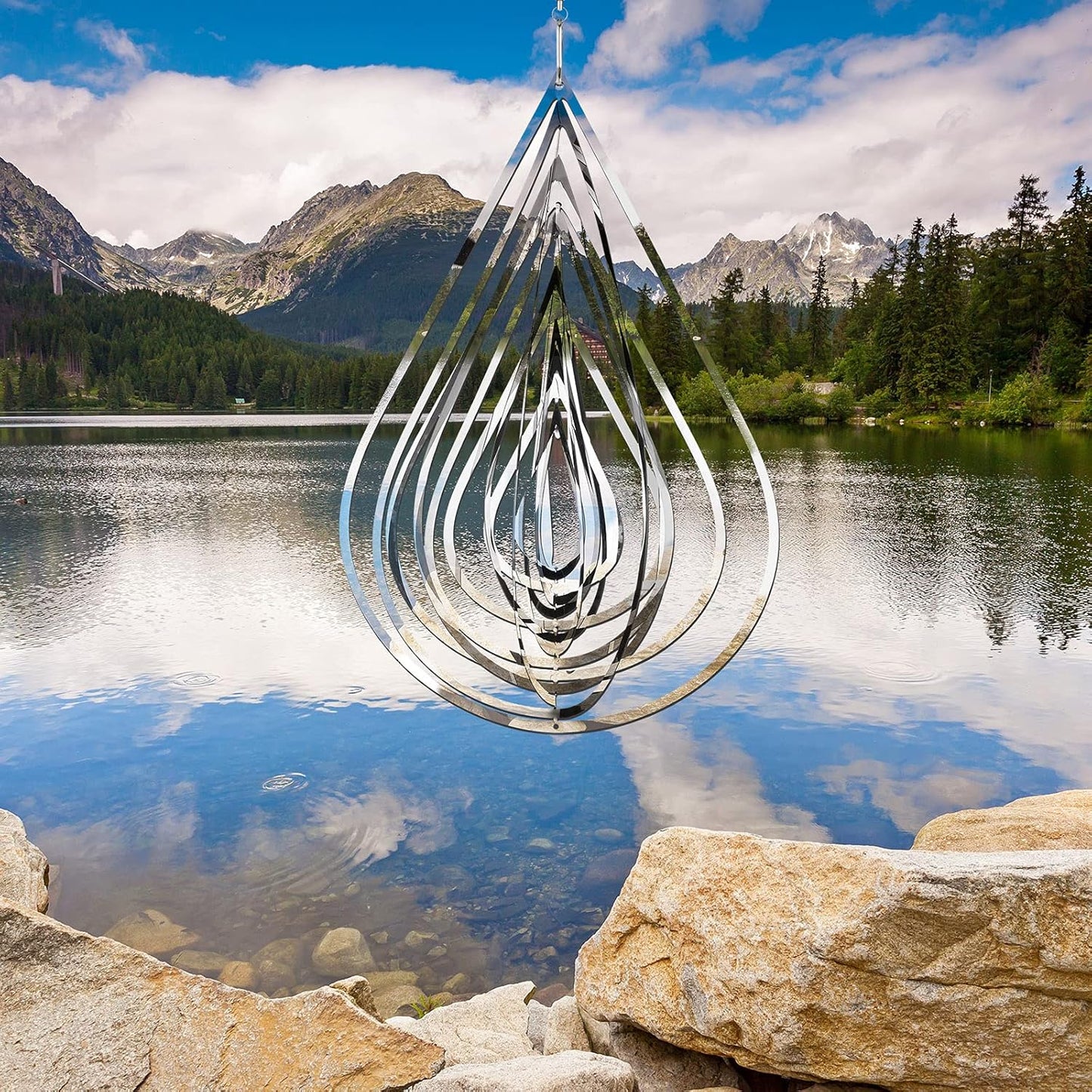 Jetec 2 Pcs Reflective Wind Spinners Outdoor Stainless Steel Bird Woodpecker Devices Deterrent 3D Metal Hanging Wind Spinners for Women Gifts Garden Decor Yard Patio Farm, Heart, Water Drop(Silver)
