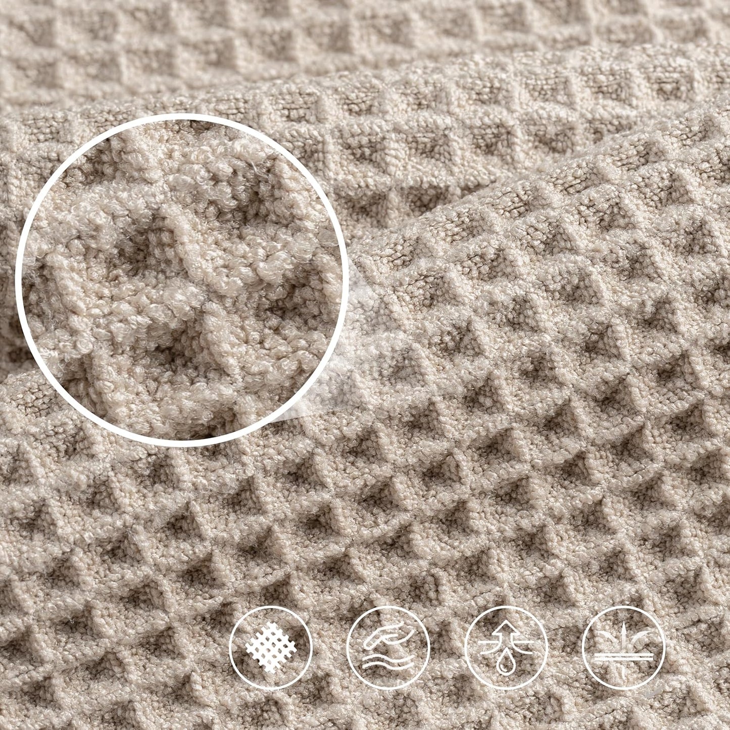 POLYTE 430 GSM Microfiber Oversize Quick Dry Lint Free Bath Towel, 60 x 30 in, 4 Pack (Waffle Weave)