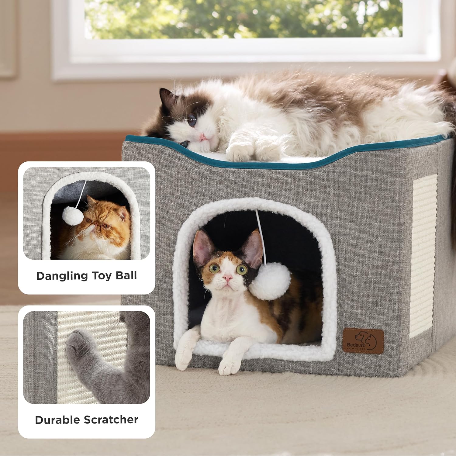 Bedsure Cat Beds for Indoor Cats - Large Cat Cave for Pet Cat House wi