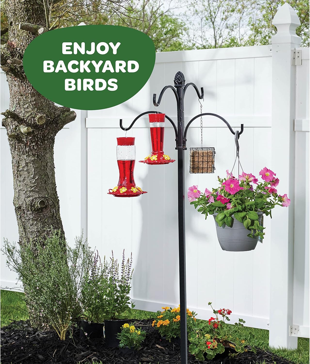 Hummingbird Feeder 10 oz [Set of 2] Glass Feeders for Outdoors, with Built-in Ant Guard - Circular Perch with 5 Feeding Ports - Wide Mouth for Easy Filling/2 Part Base for Easy Cleaning