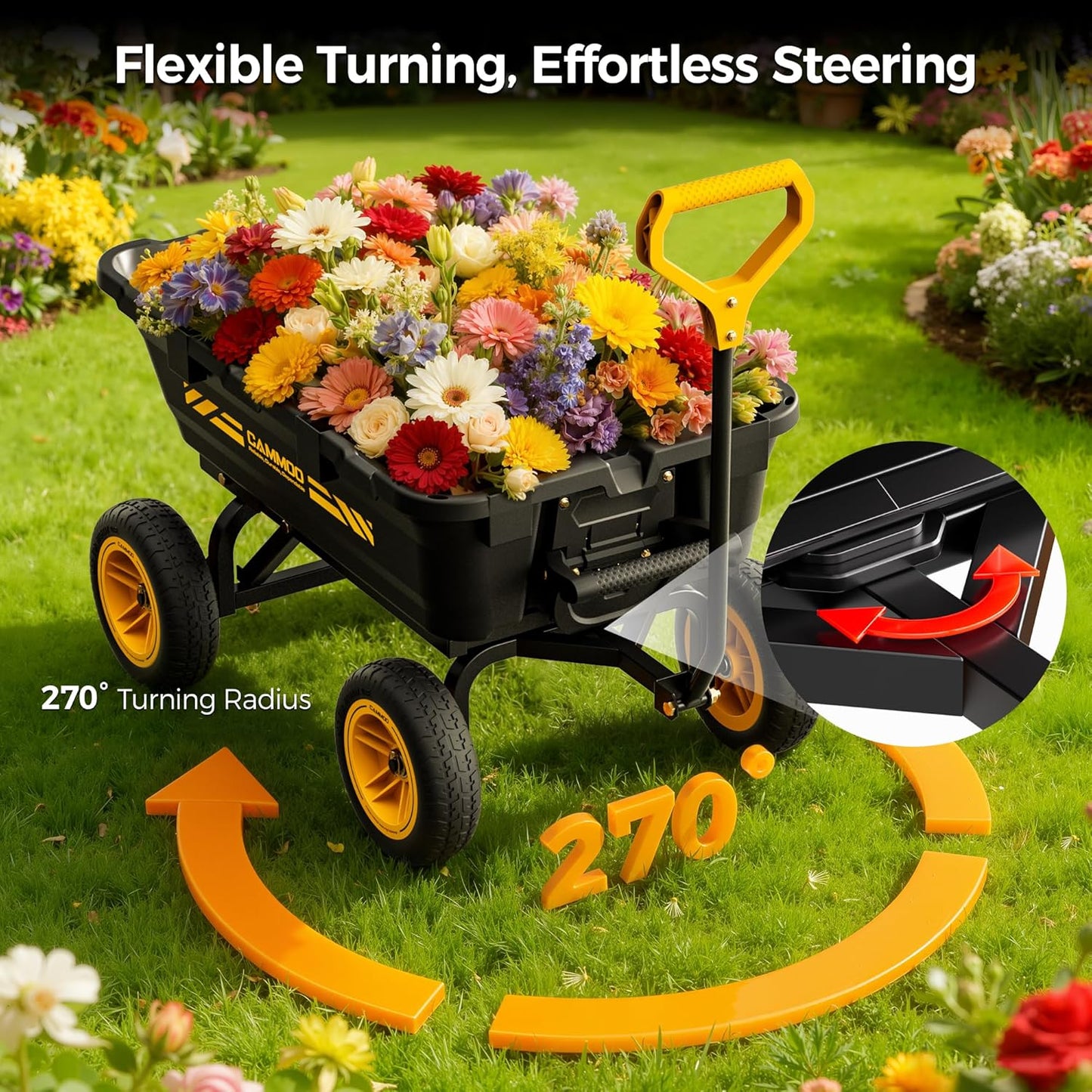 10in NO-FLAT TIRES 900lb Heavy-Duty Garden Dump Cart DIY Expandable Capacity Over 4 Cu.Ft. Utility Wagon with Quick-Release Dumping & Prime Grade 100% Virgin Polypropylene-Not Recycled Material