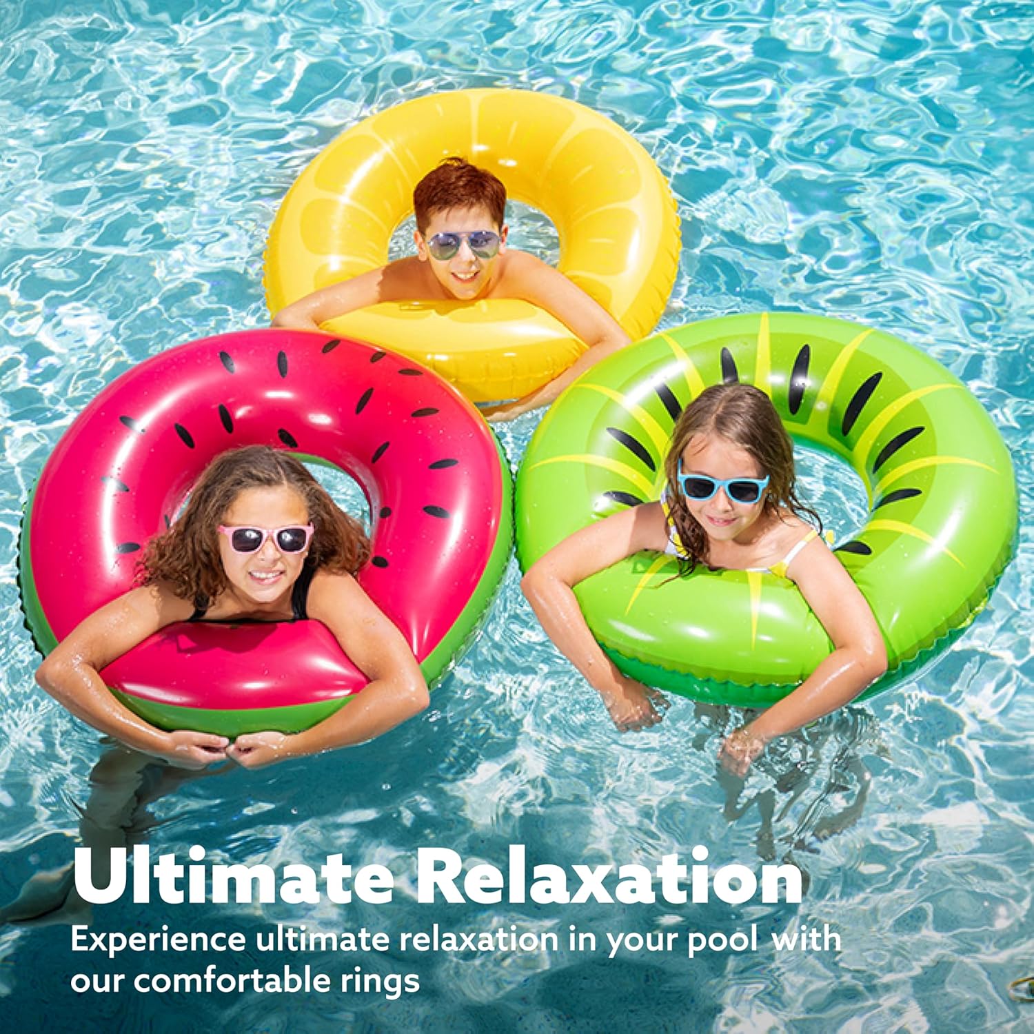JOYIN Inflatable Swim Tube Raft (3 pack) with Summer Fruits Painting, 