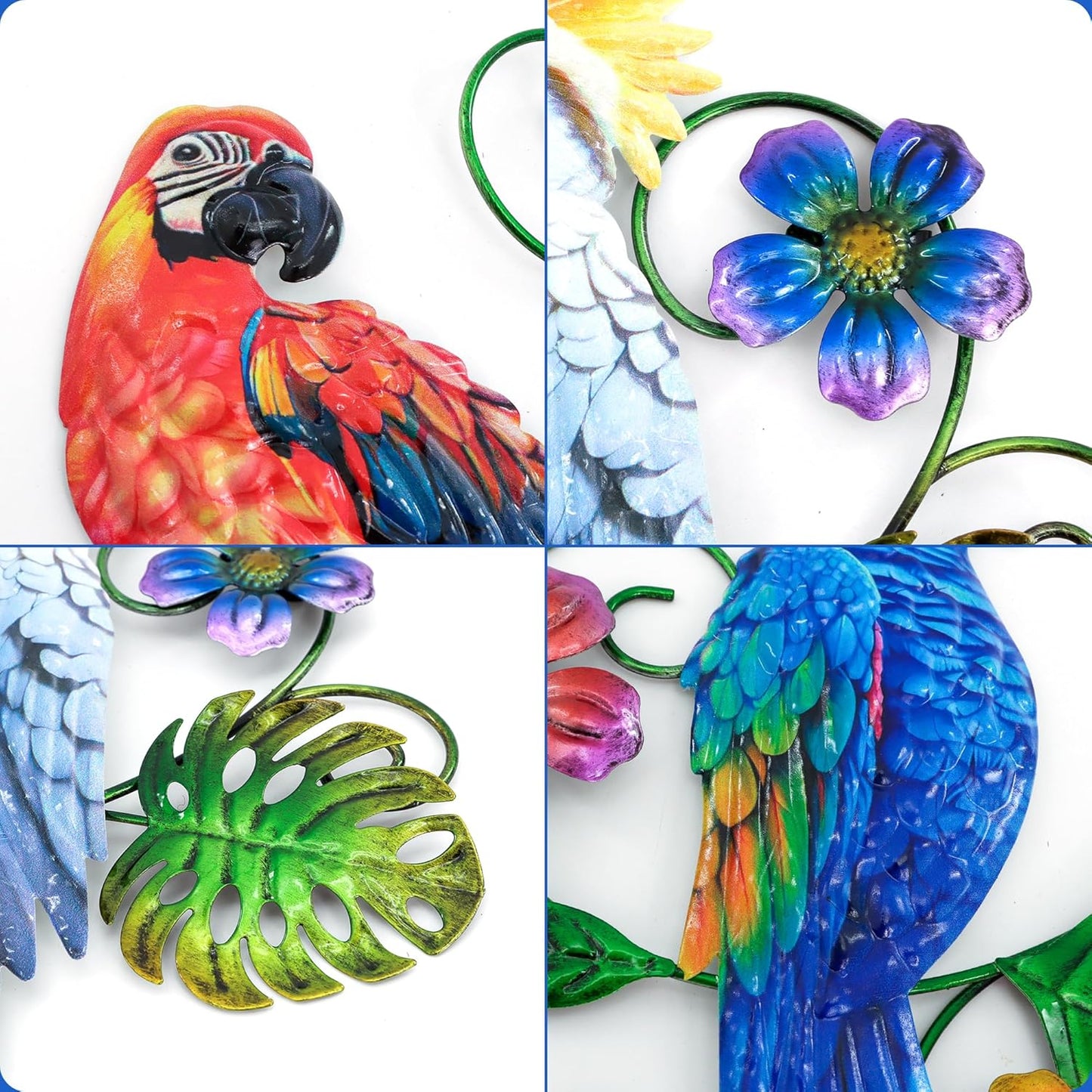 J-Fly Metal Parrots Wall Decor Outdoor Decorations for Yard Garden Decor, Metal Wall Art Decor, Patio Valentine Decoration Gifts Outdoor Bird Wall Decor-12 Inches Parrot Large Hanging Wall Decor 3 Pack