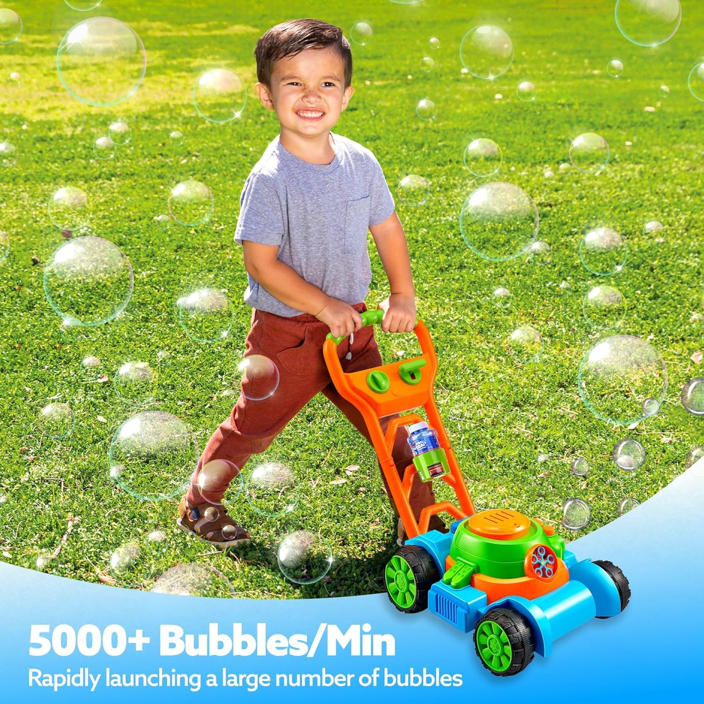 SLOOSH Bubble Lawn Mower Toddler Toys - Spill-Proof Bubble Machine Pre