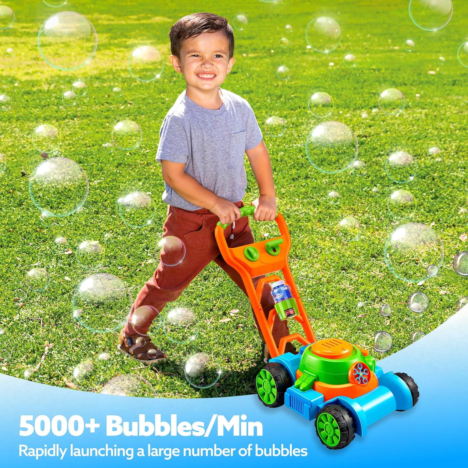 SLOOSH Bubble Lawn Mower Toddler Toys - Spill-Proof Bubble Machine Pre