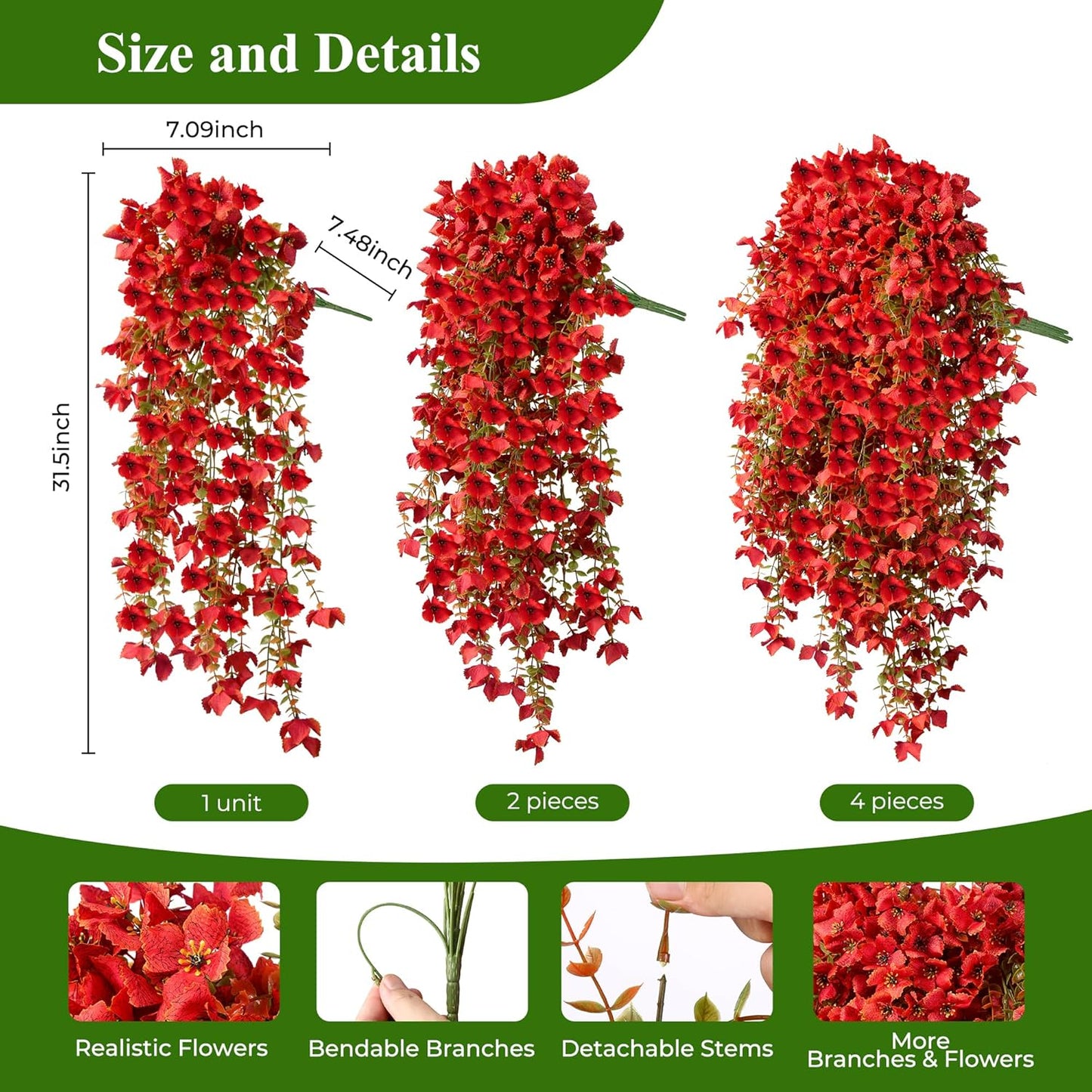 Artificial Fall Hanging Flowers Plants for Outdoors, 2Pcs Faux Silk Fake Hydrangea Mums for Autumn, UV Resistant Realistic Plants for Home Garden Porch Patio Balcony Planter Yard (2Pcs Fall Orange)
