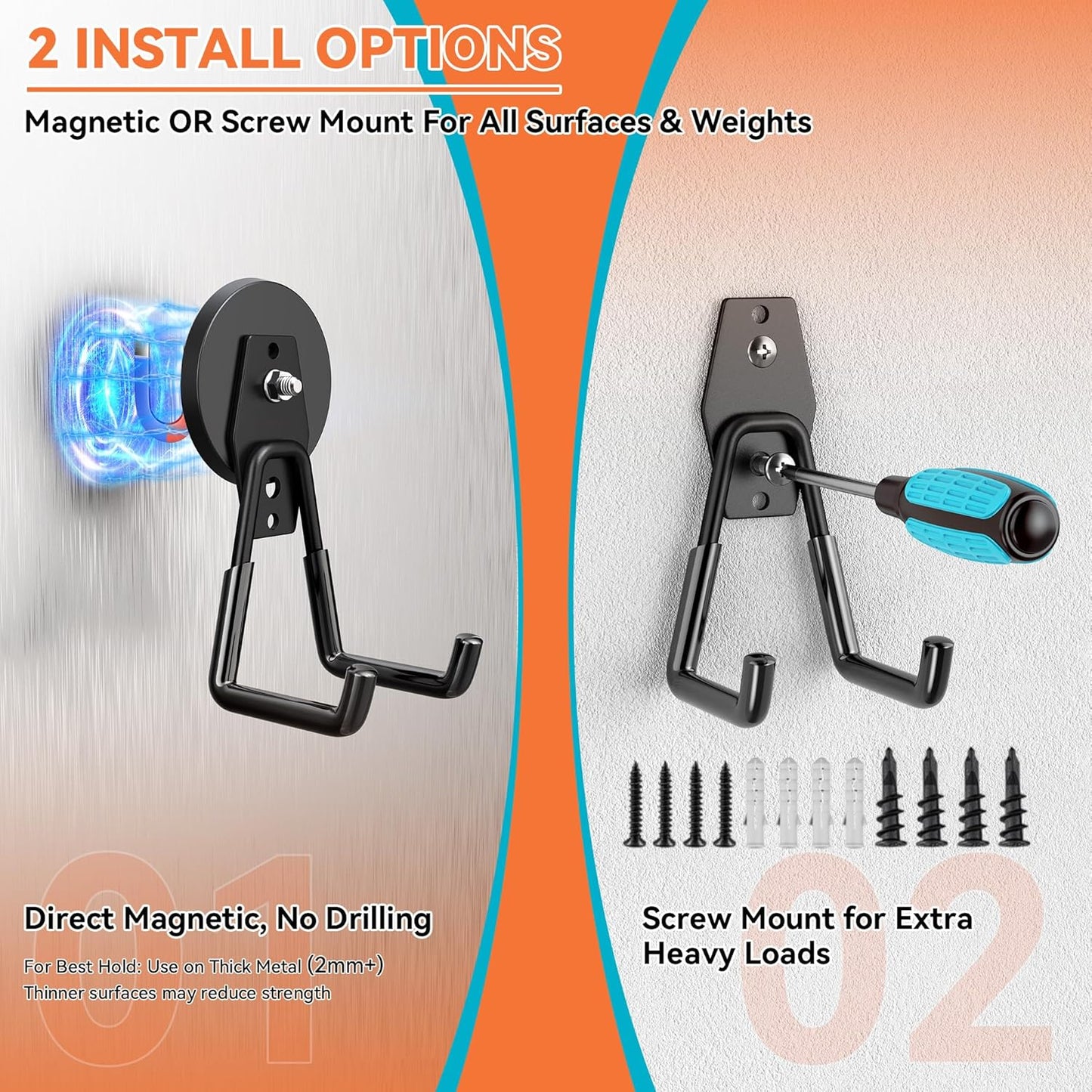 6 Pack Heavy Duty Storage Magnetic Utility Hooks, Ndfeb Strong Large Garage Magnet Hooks, Extra Big Magnetic Hook, Industrial Magnet Holder for Hanging Power Drill Broom Garden Tools Pegboard