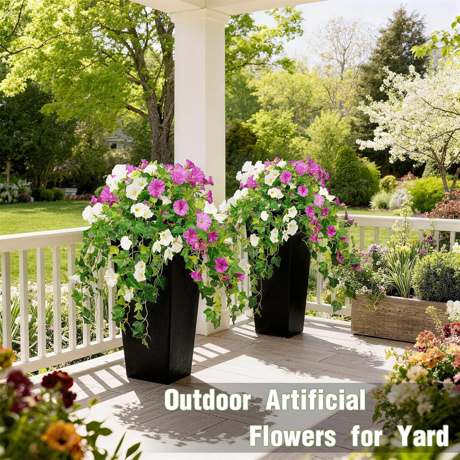 Artificial Petunias with Pot & Hole Board, 2 Pack UV Resistant Silk Fl
