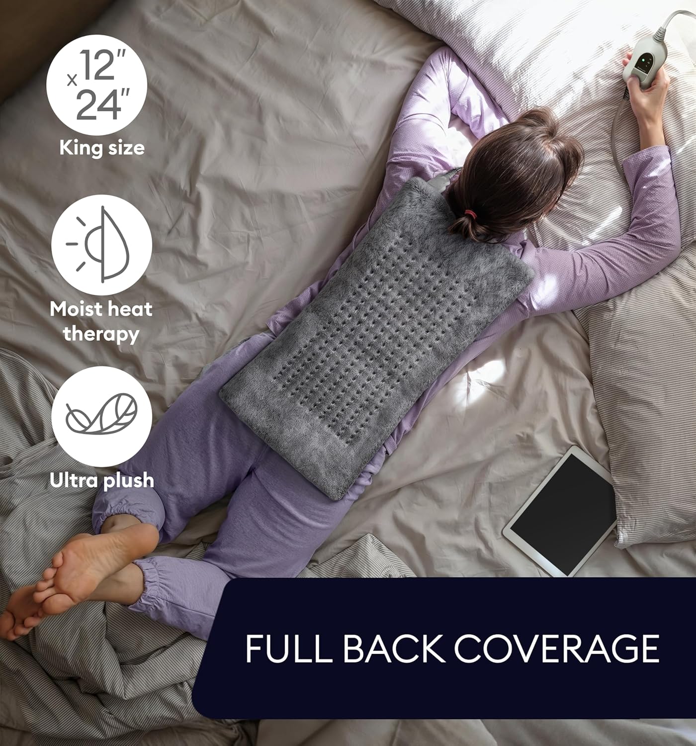 GENIANI Electric Heating Pad for Back Pain & Cramps Relief, Electric Throw, Auto Shut Off, Machine Washable, Heating Pad for Neck & Shoulder (12×24", Tabby Gray)