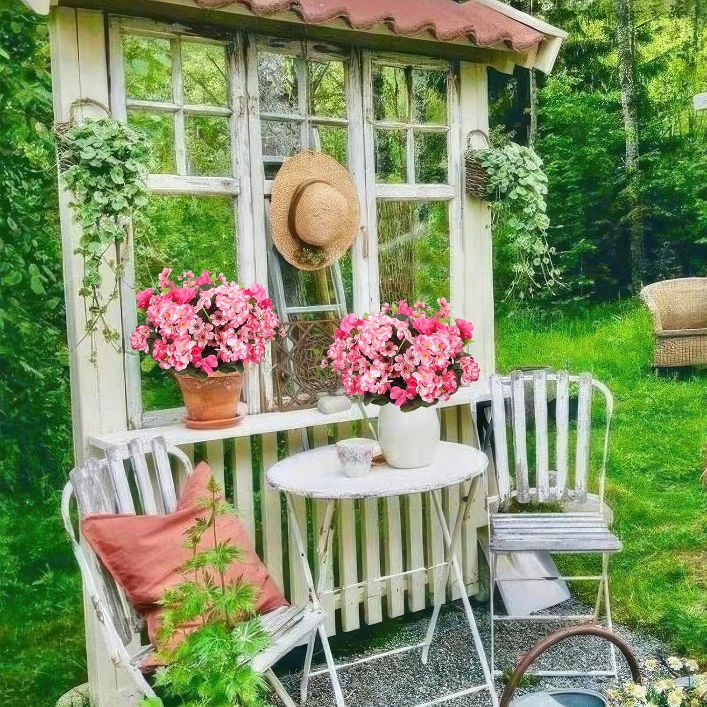 7 Pcs Artificial Flowers for Outdoors Impatiens Silk Geraniums Flowers UV Resistant Faux Impatiens Flowers for Outdoor Planters Pot Patio Garden Hanging Basket Porch Table Indoor Decor Hot Pink