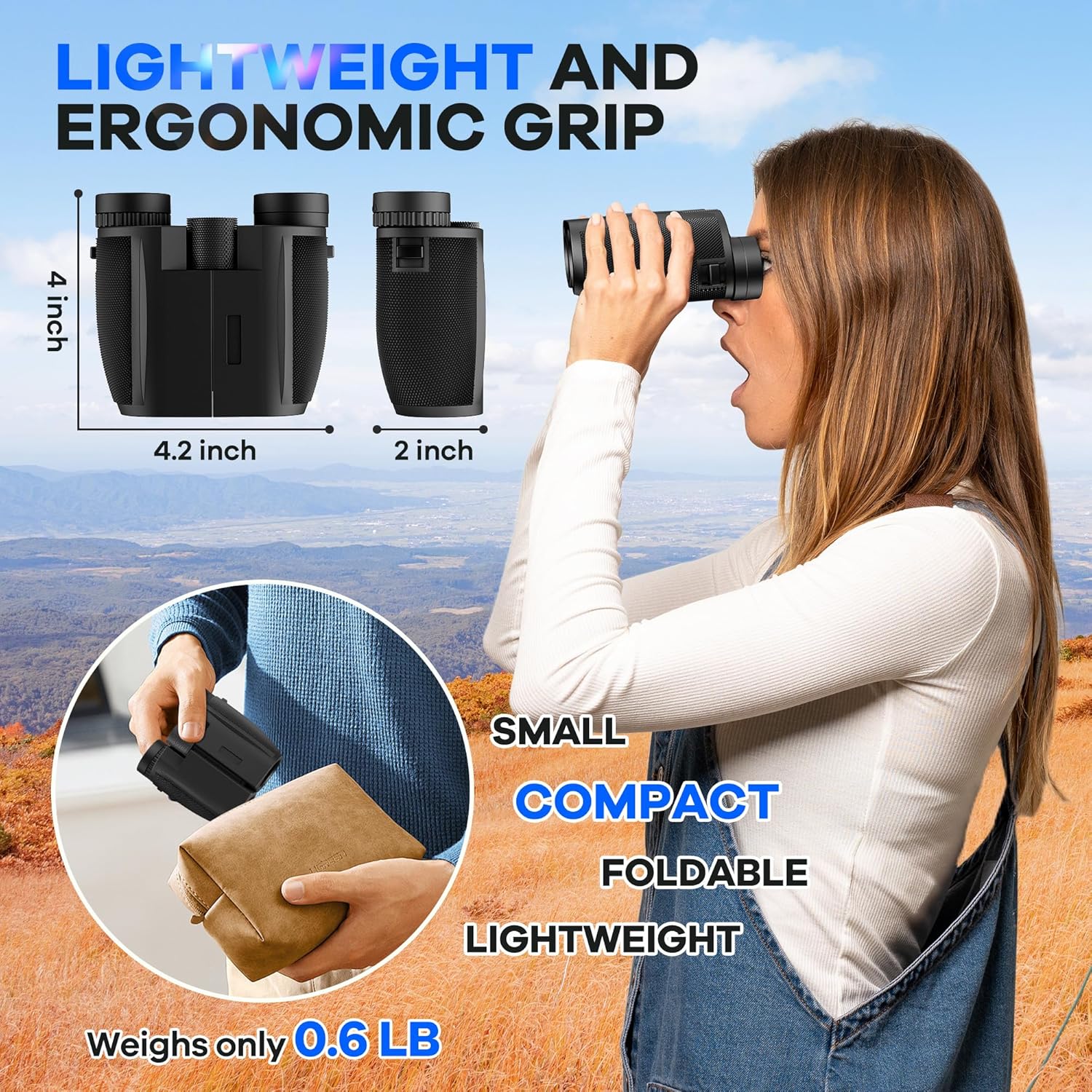 Leacco 10x25 Compact Binoculars for Adults and Kids, Large View Waterp