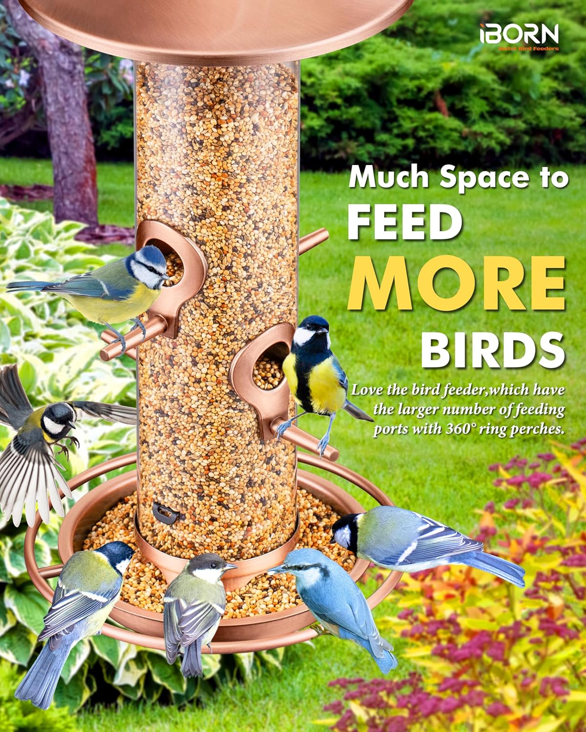 iBorn Bird Feeders for Outdoors, 2LB Metal Bird Feeders 17cm Large Roo