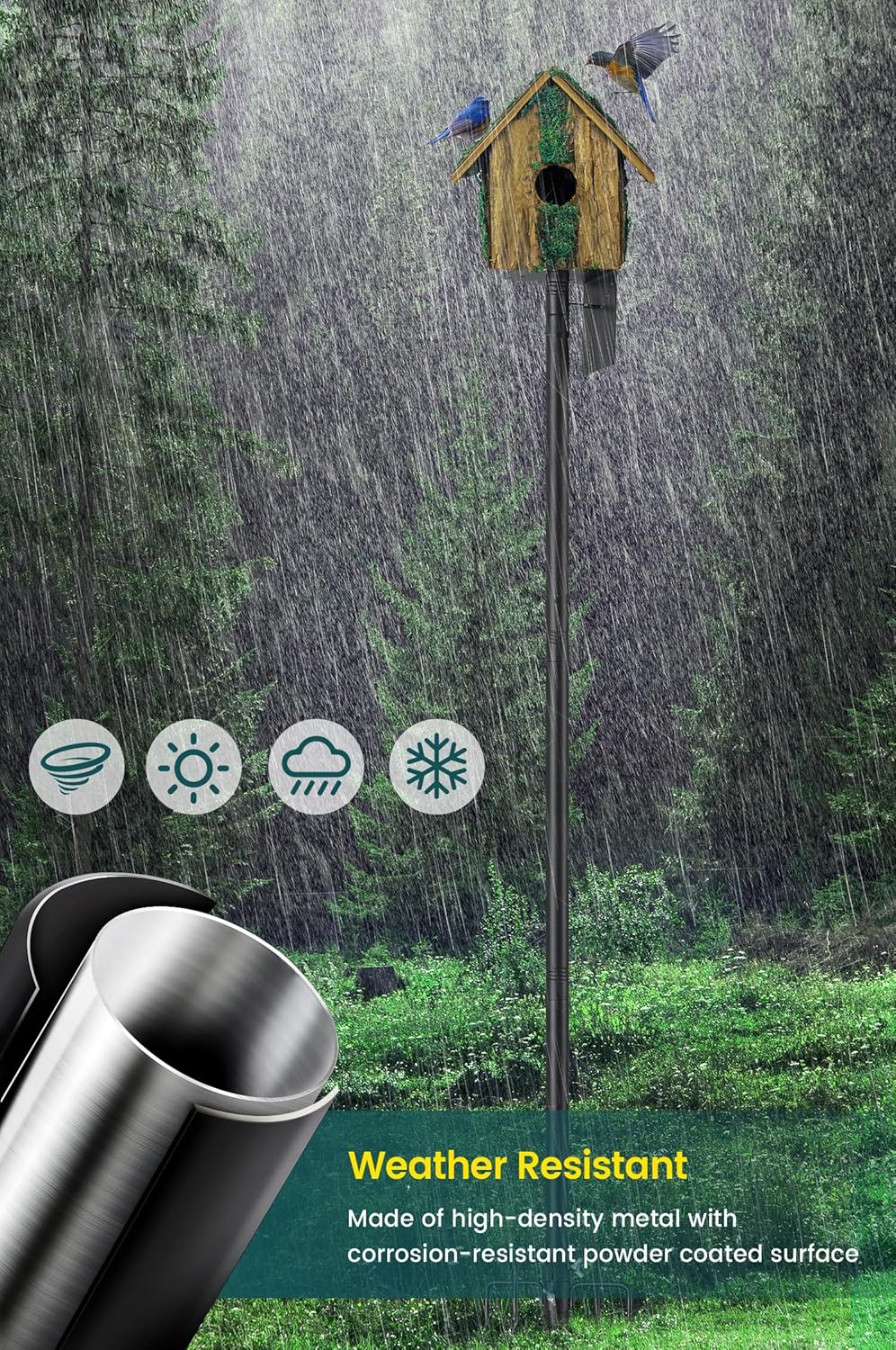 102" Heavy Duty Bird Feeder Pole, 1" Steel Adjustable Outdoor Stand with 5-Prong Anti-Tip Base, Universal Mount for Hummingbird Feeder & Bluebird House, Easy Setup