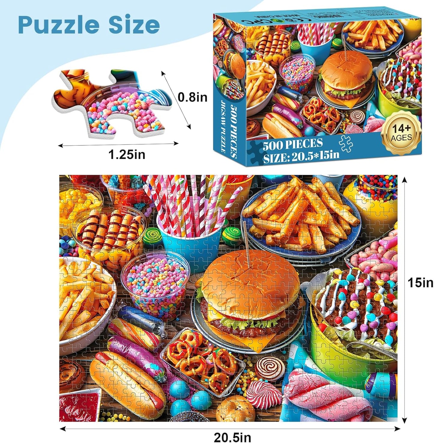 500 Piece Puzzle for Adults, Hamburger Jigsaw Puzzles, Youths Favorite