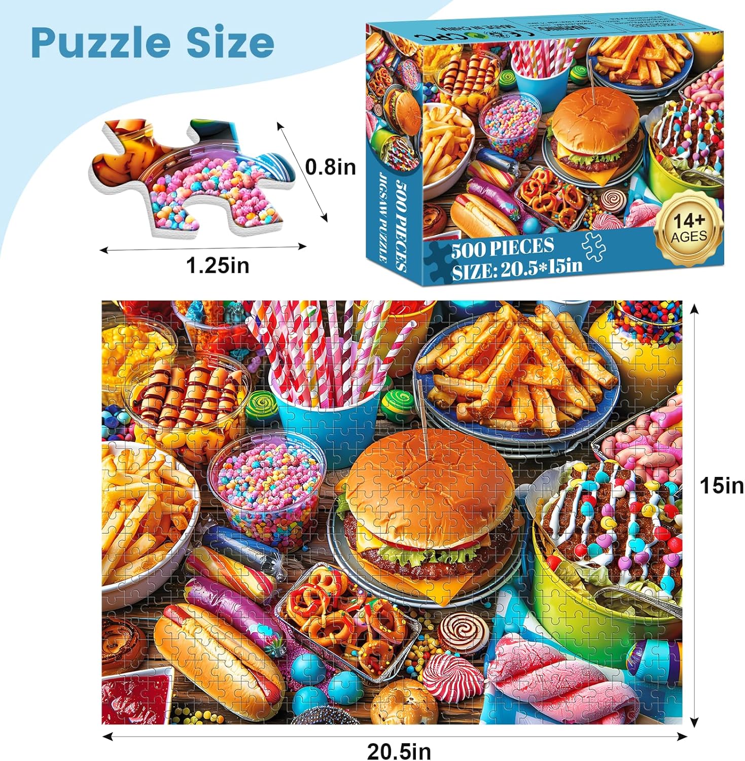 500 Piece Puzzle for Adults, Hamburger Jigsaw Puzzles, Youths Favorite